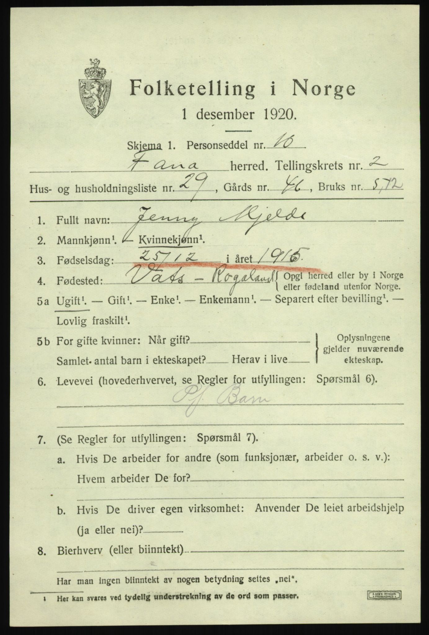 SAB, Folketelling 1920 for 1249 Fana herred, 1920, s. 4801