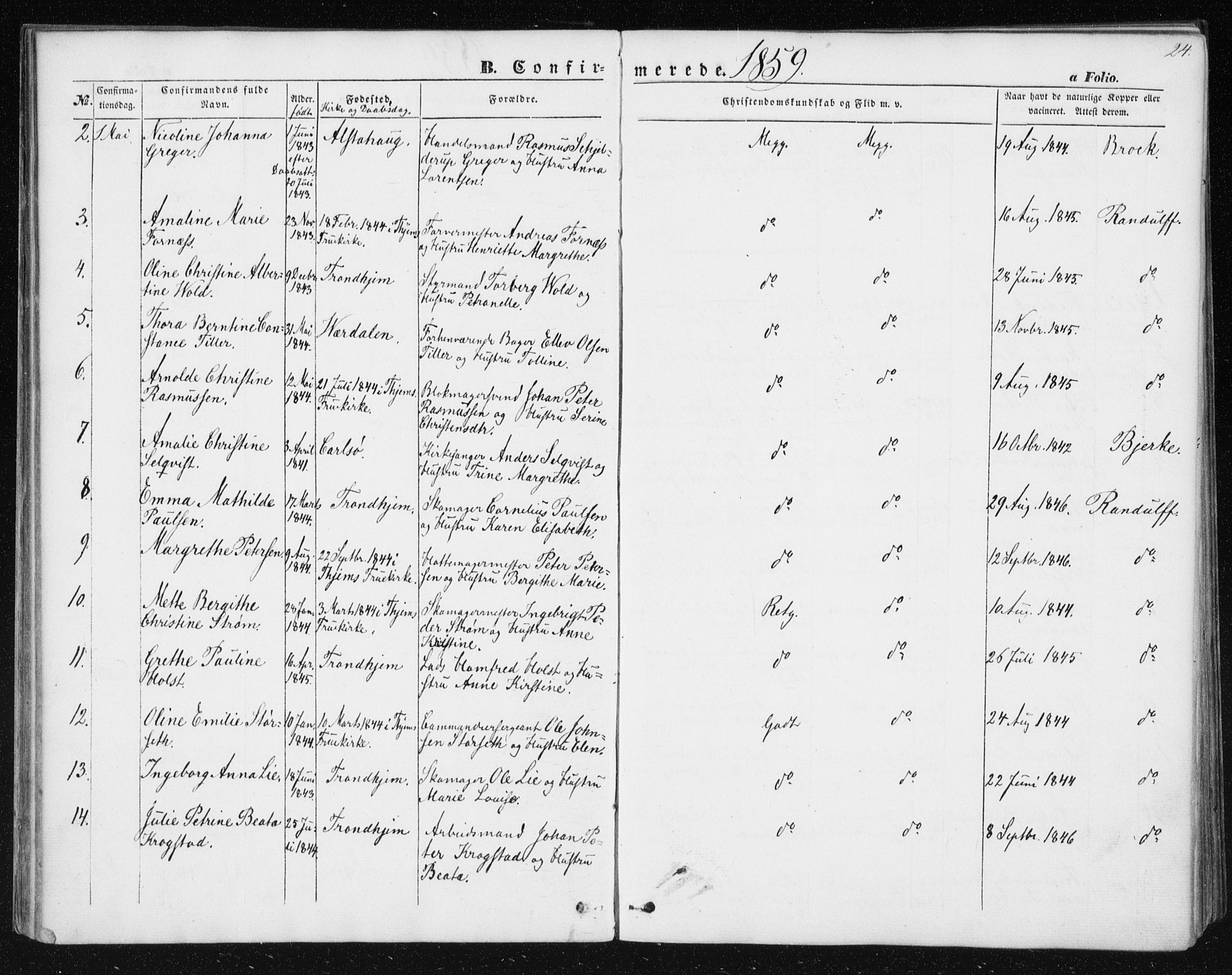 Ministerialprotokoller, klokkerbøker og fødselsregistre - Sør-Trøndelag, SAT/A-1456/602/L0114: Ministerialbok nr. 602A12, 1856-1872, s. 24