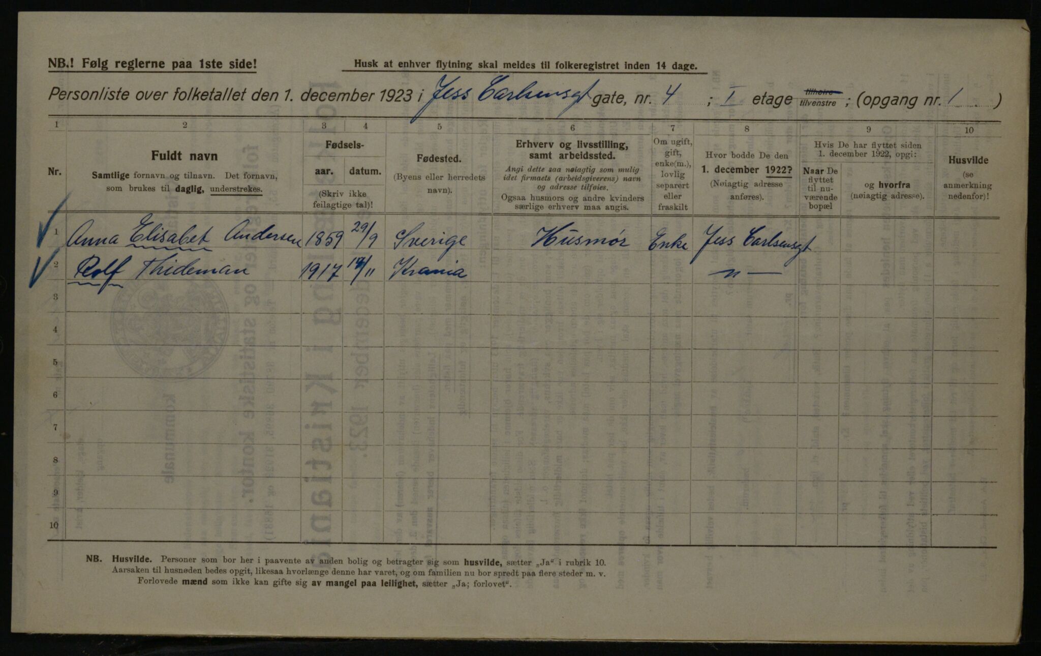 OBA, Kommunal folketelling 1.12.1923 for Kristiania, 1923, s. 52636