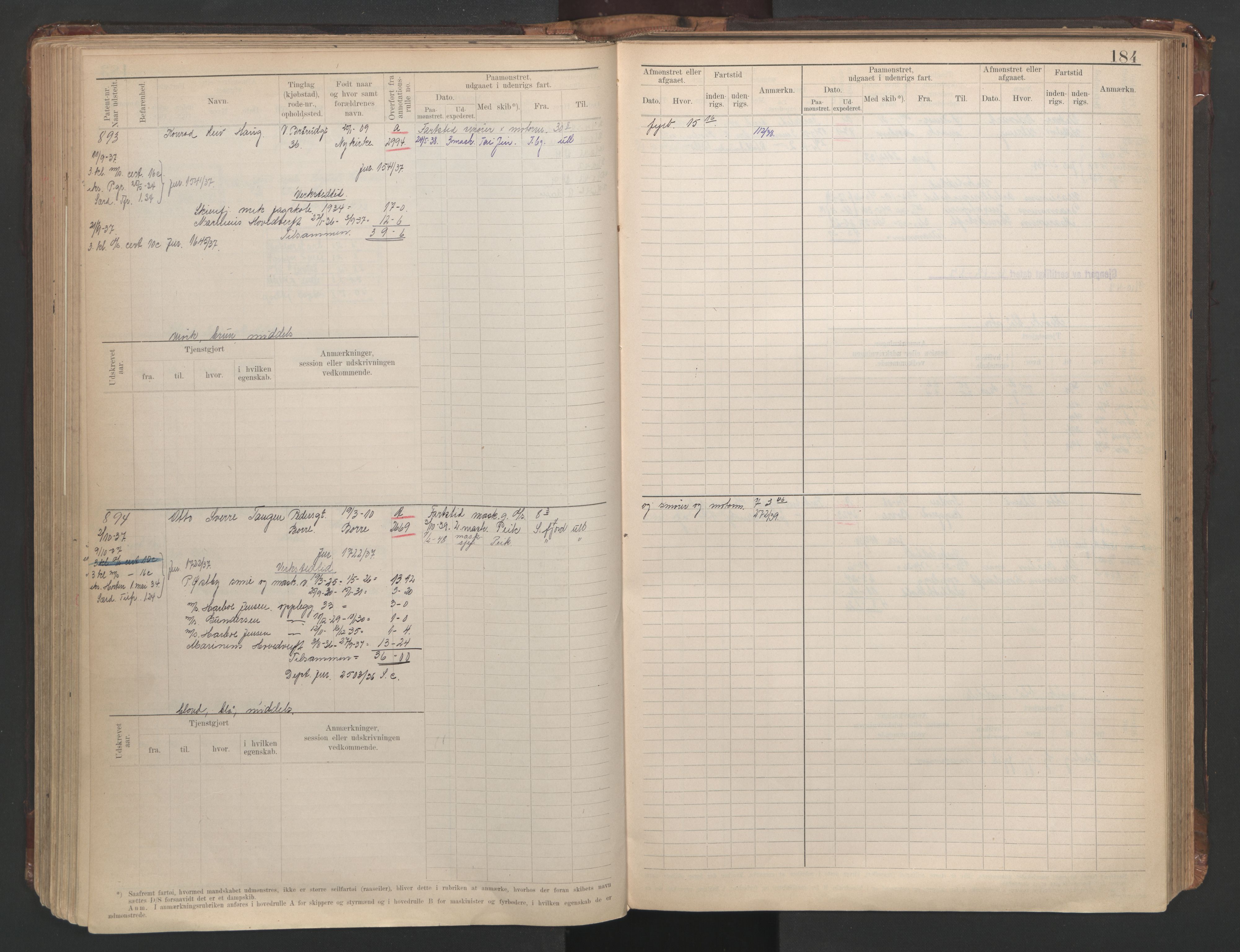 Horten innrulleringskontor, AV/SAKO-A-785/F/Fe/L0008: Maskinist, fyrbøterrulle, 1911-1948, s. 184