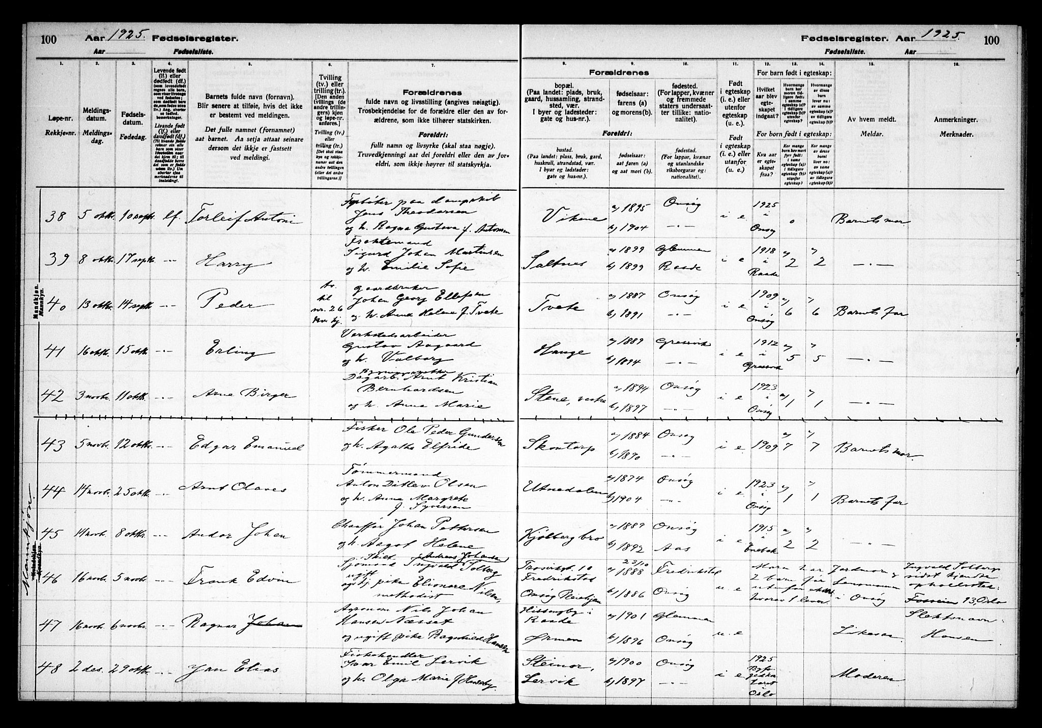 Onsøy prestekontor Kirkebøker, AV/SAO-A-10914/J/Ja/L0001: Fødselsregister nr. I 1, 1916-1937, s. 100