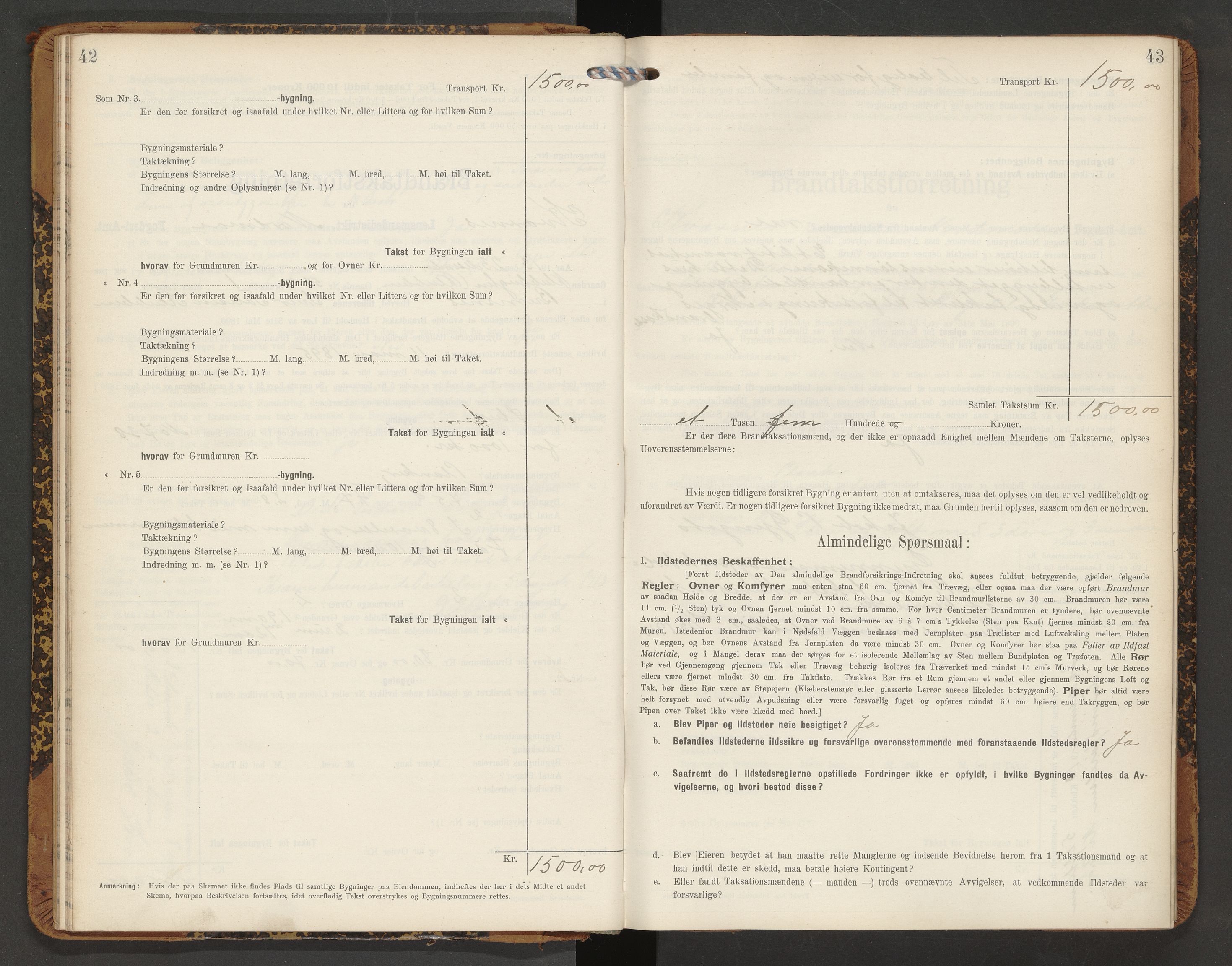 Norges Brannkasse Averøy og Frei, AV/SAT-A-5505/Fb/L0003: Branntakstprotokoll, 1910-1926, s. 42-43