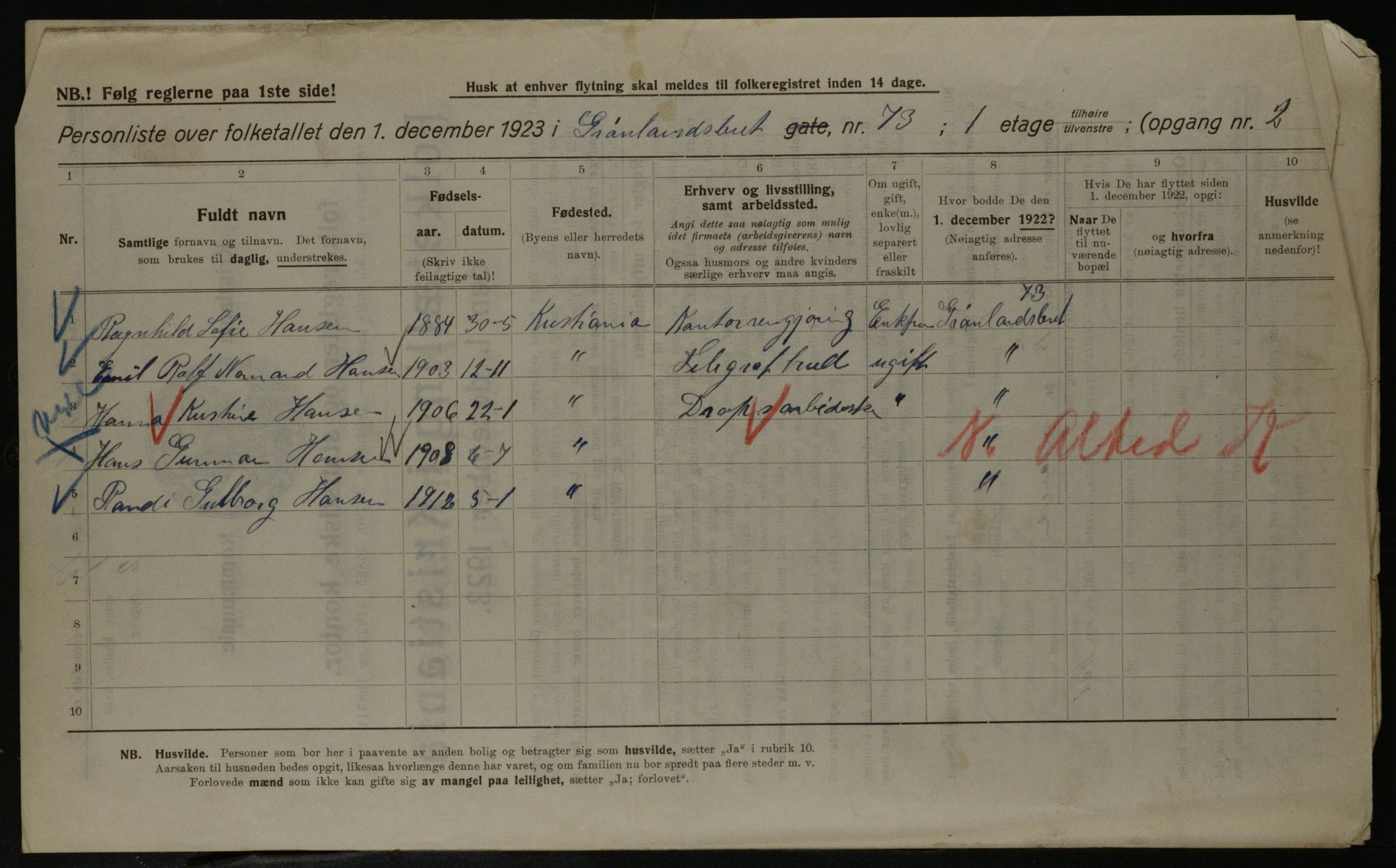 OBA, Kommunal folketelling 1.12.1923 for Kristiania, 1923, s. 36090