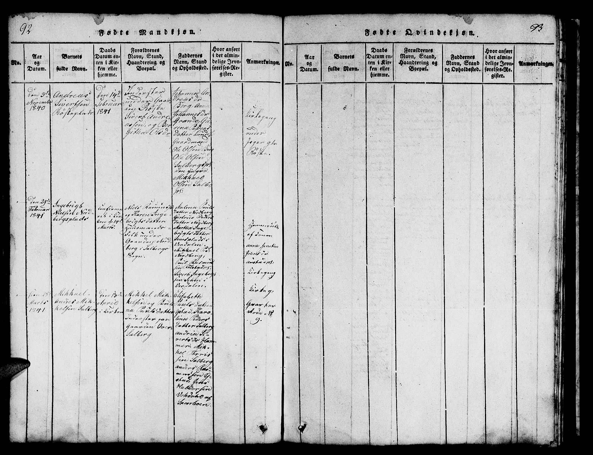 Ministerialprotokoller, klokkerbøker og fødselsregistre - Nord-Trøndelag, AV/SAT-A-1458/731/L0310: Klokkerbok nr. 731C01, 1816-1874, s. 92-93