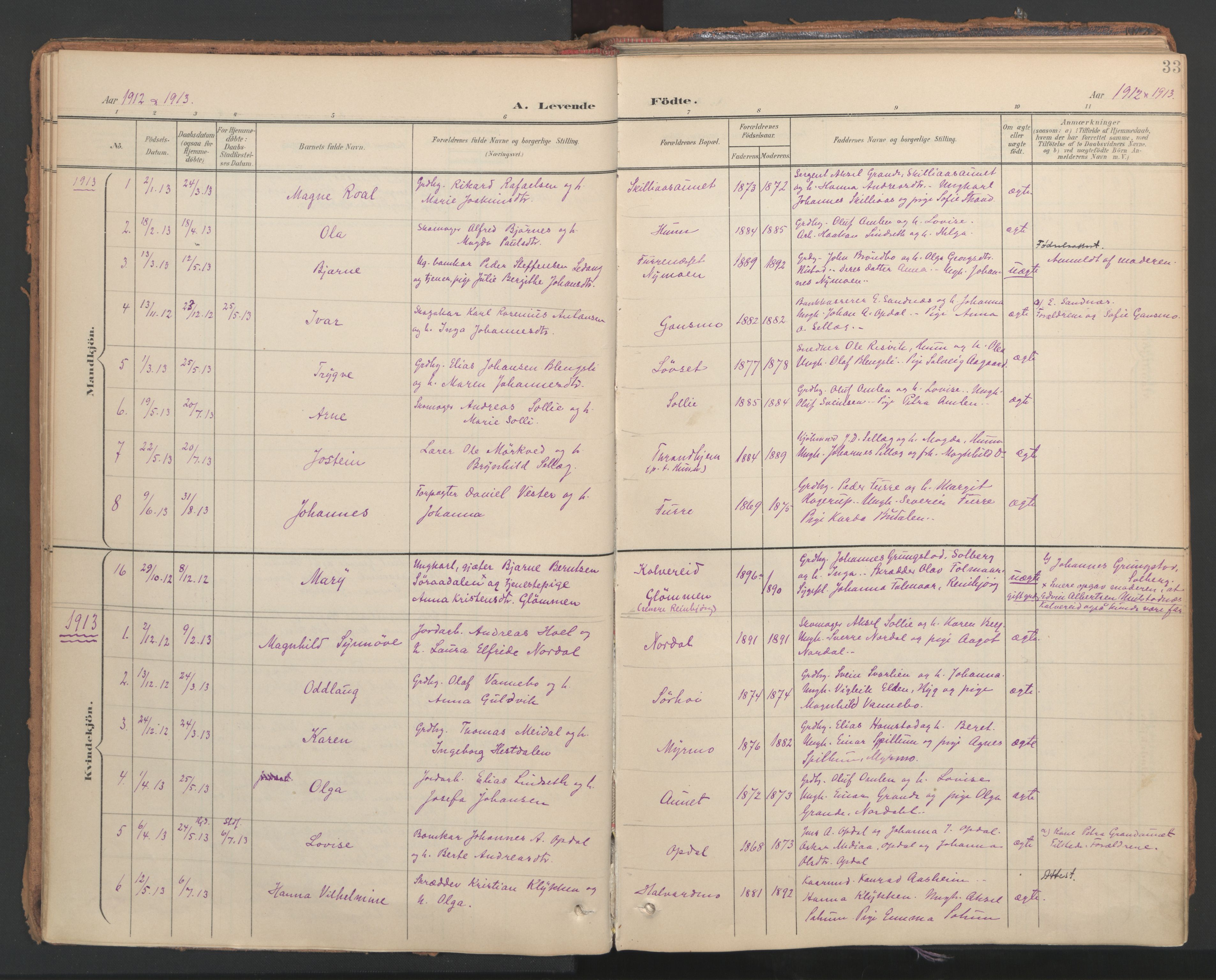 Ministerialprotokoller, klokkerbøker og fødselsregistre - Nord-Trøndelag, AV/SAT-A-1458/766/L0564: Ministerialbok nr. 767A02, 1900-1932, s. 33