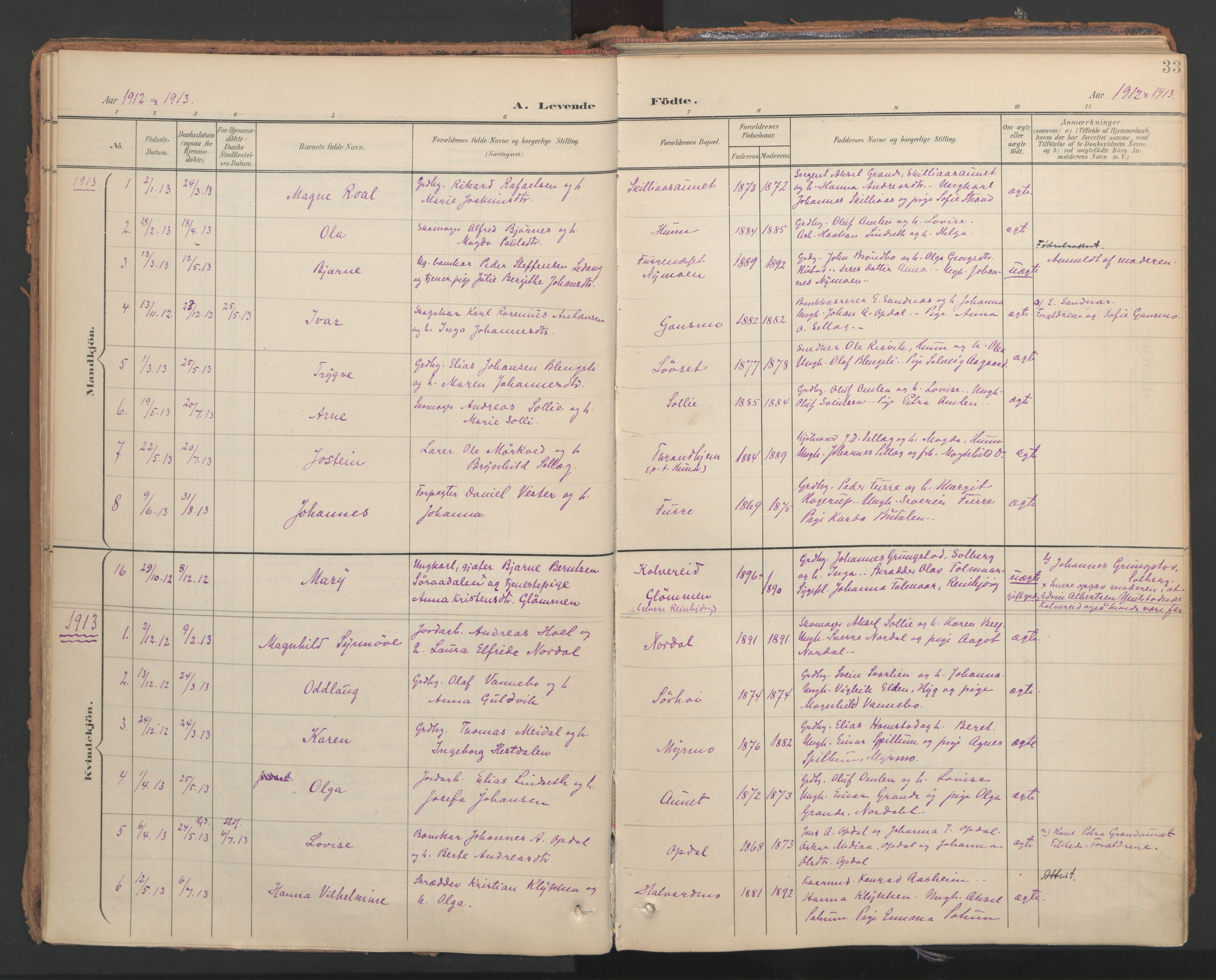 Ministerialprotokoller, klokkerbøker og fødselsregistre - Nord-Trøndelag, SAT/A-1458/766/L0564: Ministerialbok nr. 767A02, 1900-1932, s. 33