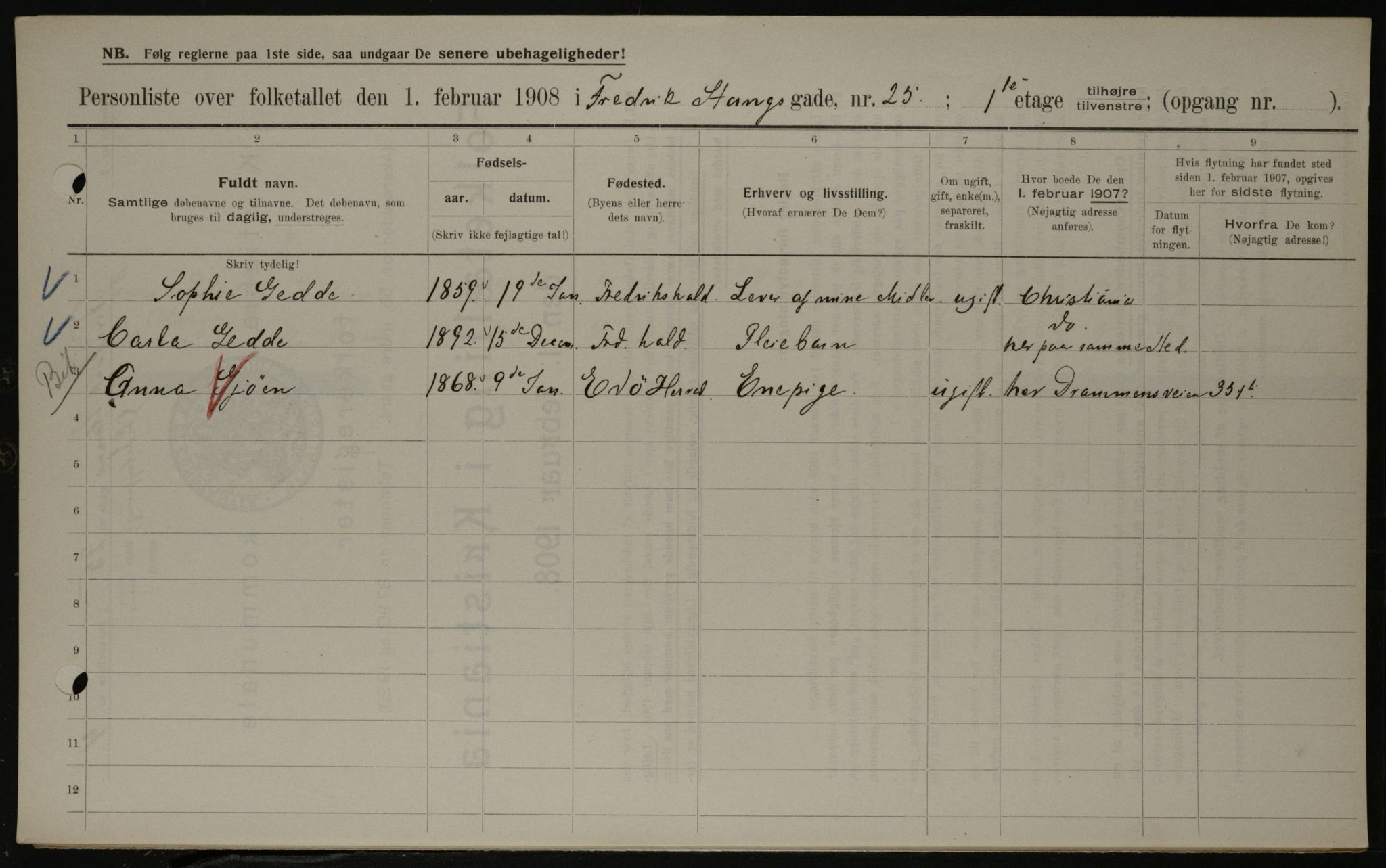 OBA, Kommunal folketelling 1.2.1908 for Kristiania kjøpstad, 1908, s. 24079