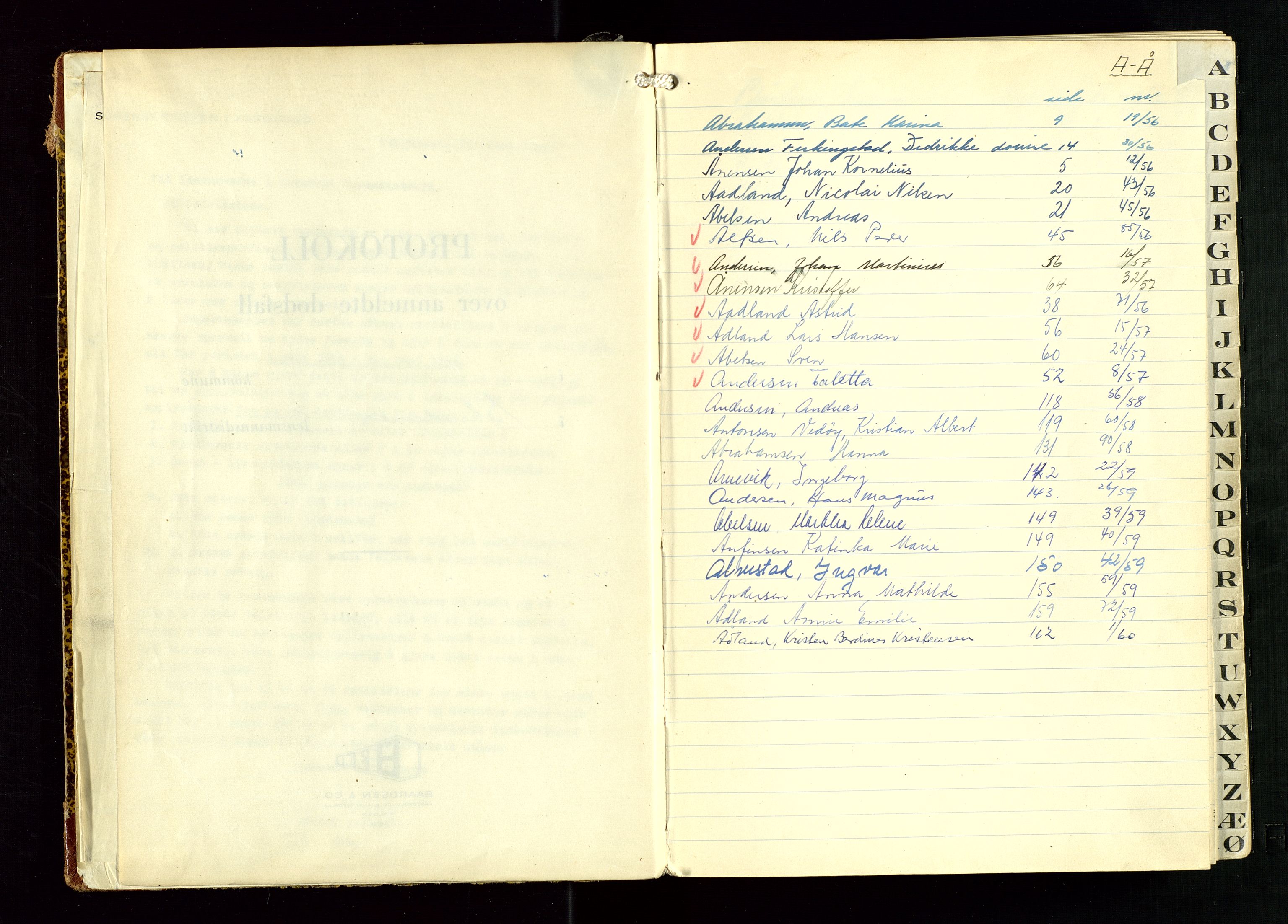 Skudenes lensmannskontor, AV/SAST-A-100444/Gga/L0009: "Dødsfallprotokoll", 1956-1960