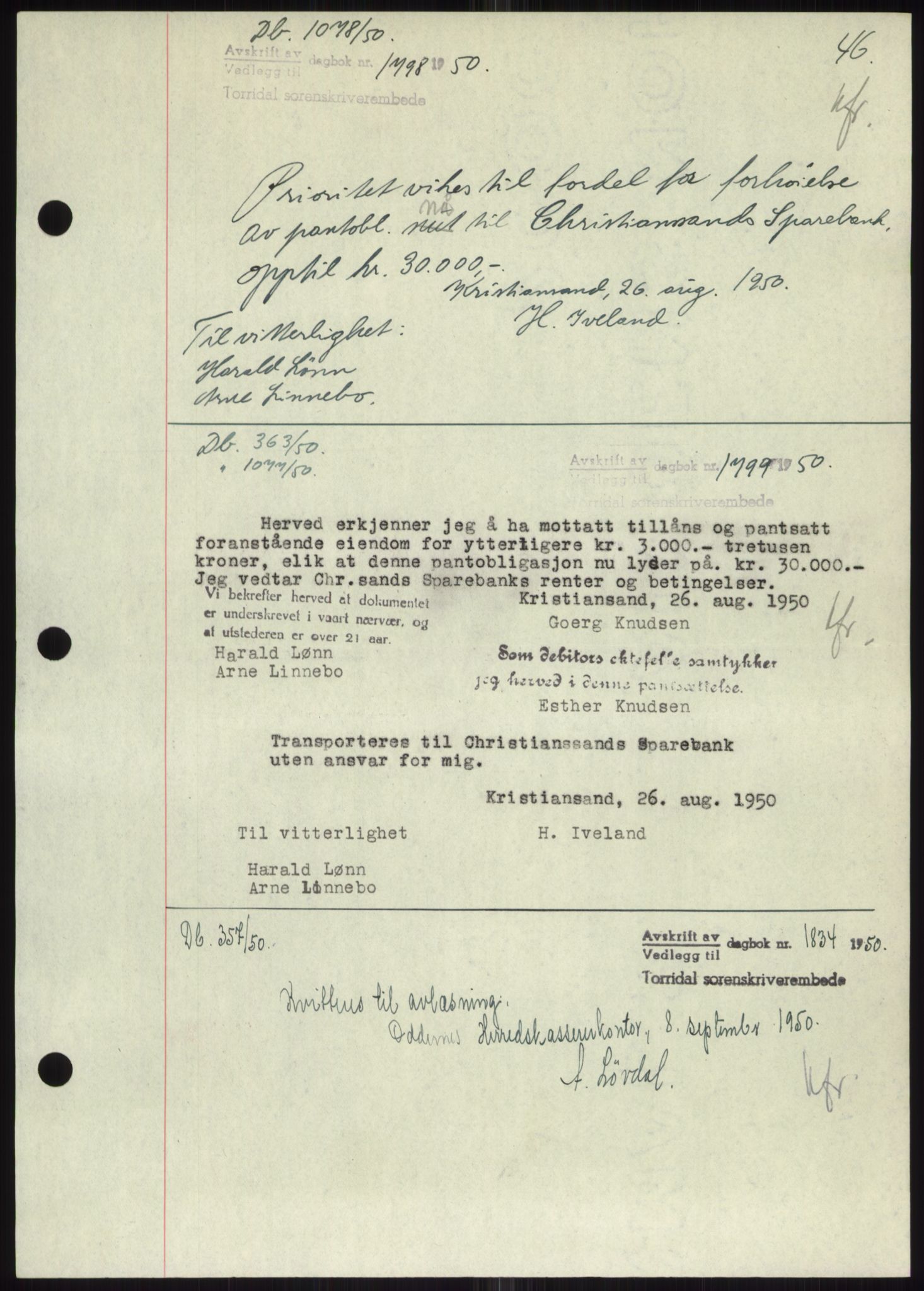 Torridal sorenskriveri, AV/SAK-1221-0012/G/Gb/Gbb/L0020: Pantebok nr. 63B, 1950-1950, Tingl.dato: 01.09.1950