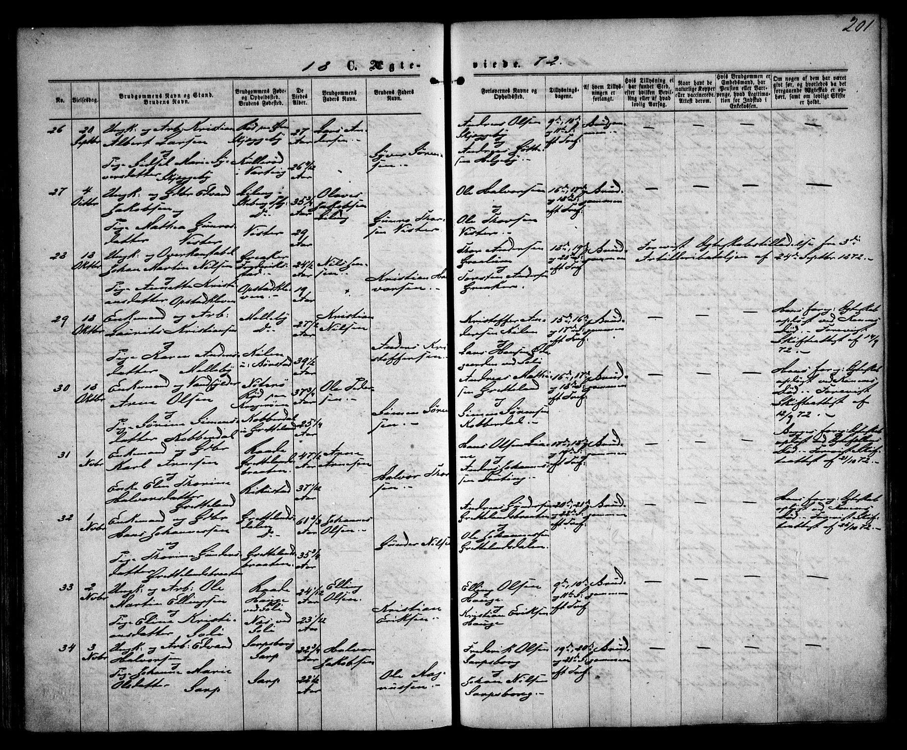 Tune prestekontor Kirkebøker, AV/SAO-A-2007/F/Fa/L0015: Ministerialbok nr. 15, 1869-1873, s. 201