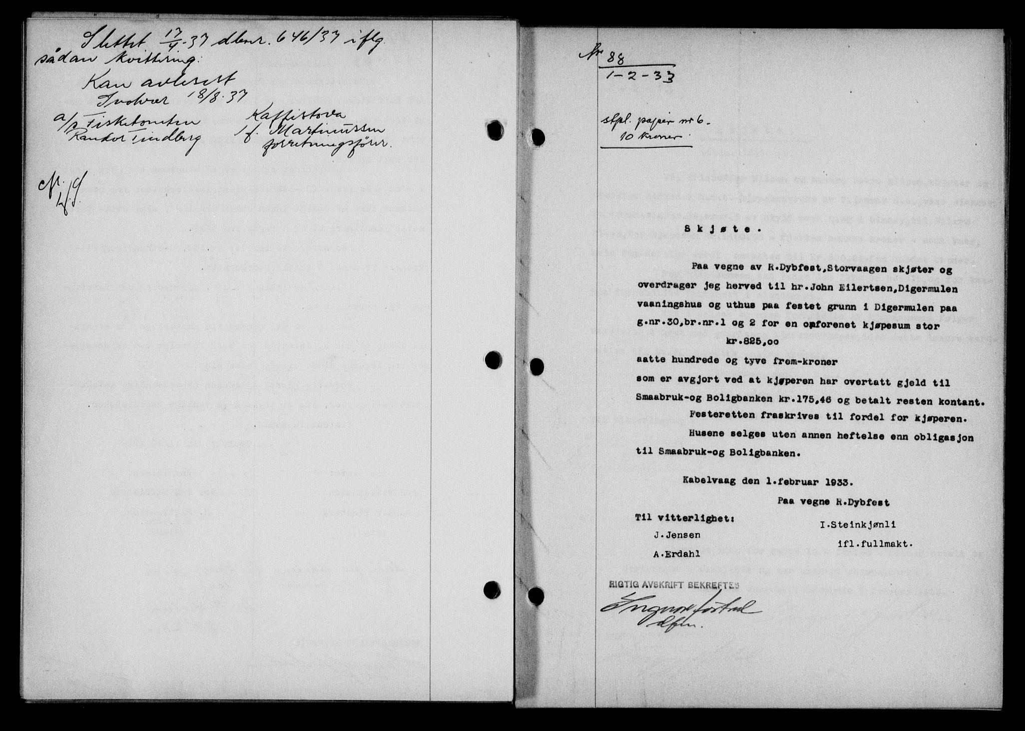 Lofoten sorenskriveri, SAT/A-0017/1/2/2C/L0027b: Pantebok nr. 27b, 1933-1933, Tingl.dato: 01.02.1933