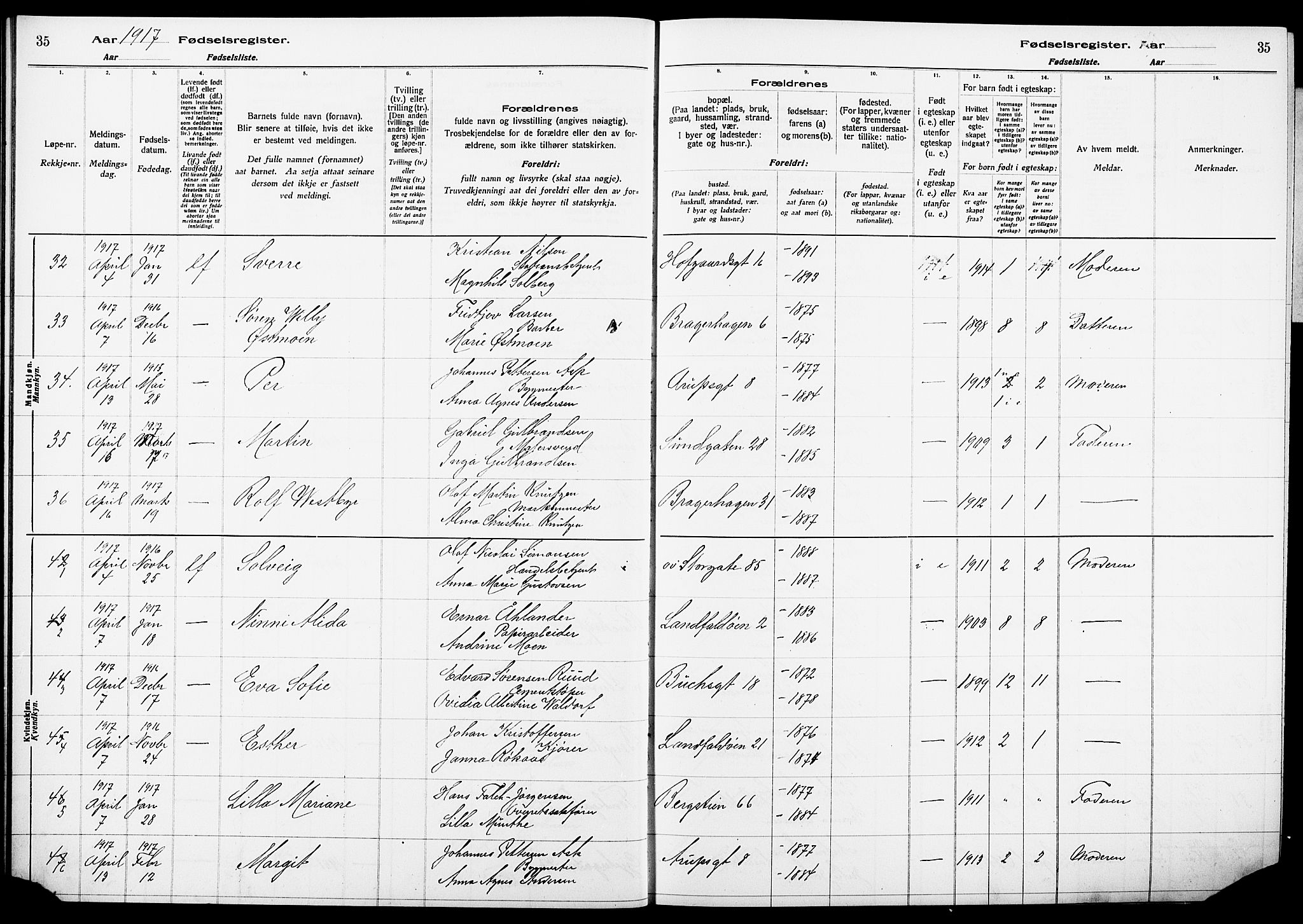 Bragernes kirkebøker, SAKO/A-6/J/Ja/L0001: Fødselsregister nr. 1, 1916-1922, s. 35