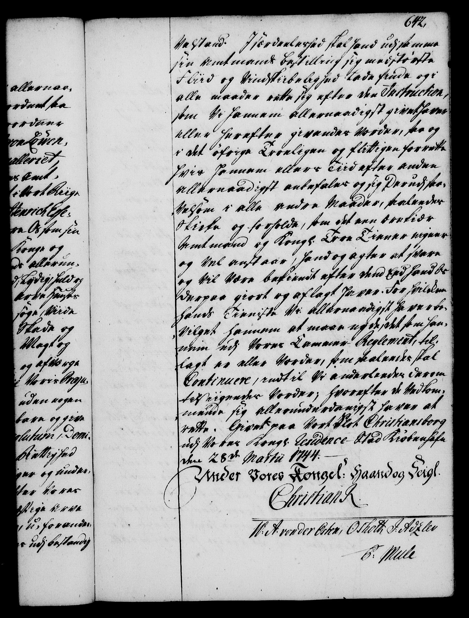 Rentekammeret, Kammerkanselliet, RA/EA-3111/G/Gg/Gge/L0002: Norsk bestallingsprotokoll med register (merket RK 53.26), 1730-1744, s. 642