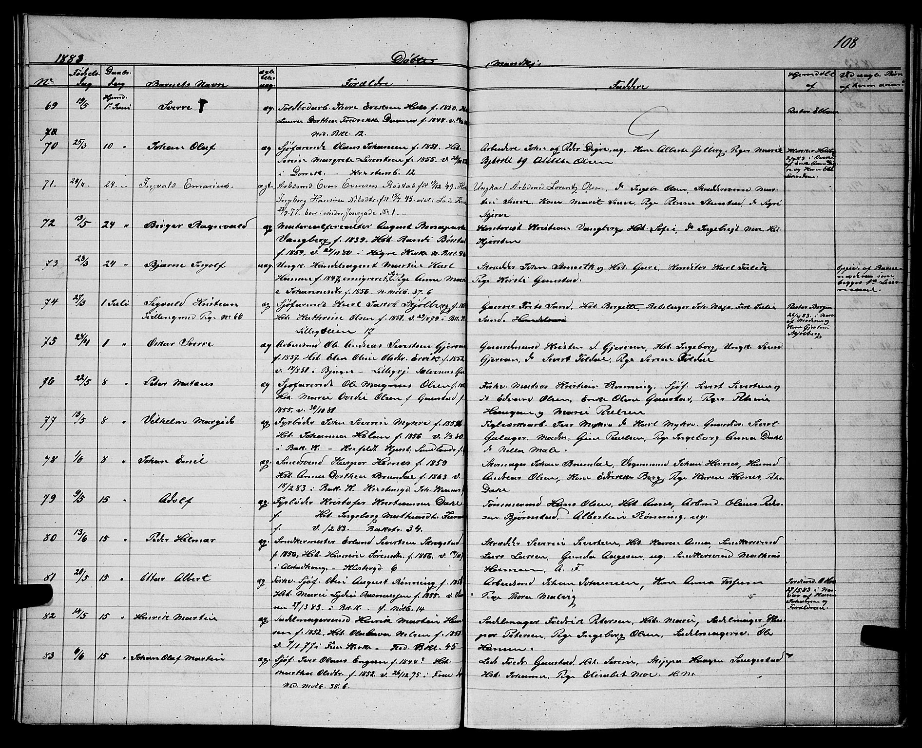 Ministerialprotokoller, klokkerbøker og fødselsregistre - Sør-Trøndelag, AV/SAT-A-1456/604/L0220: Klokkerbok nr. 604C03, 1870-1885, s. 108