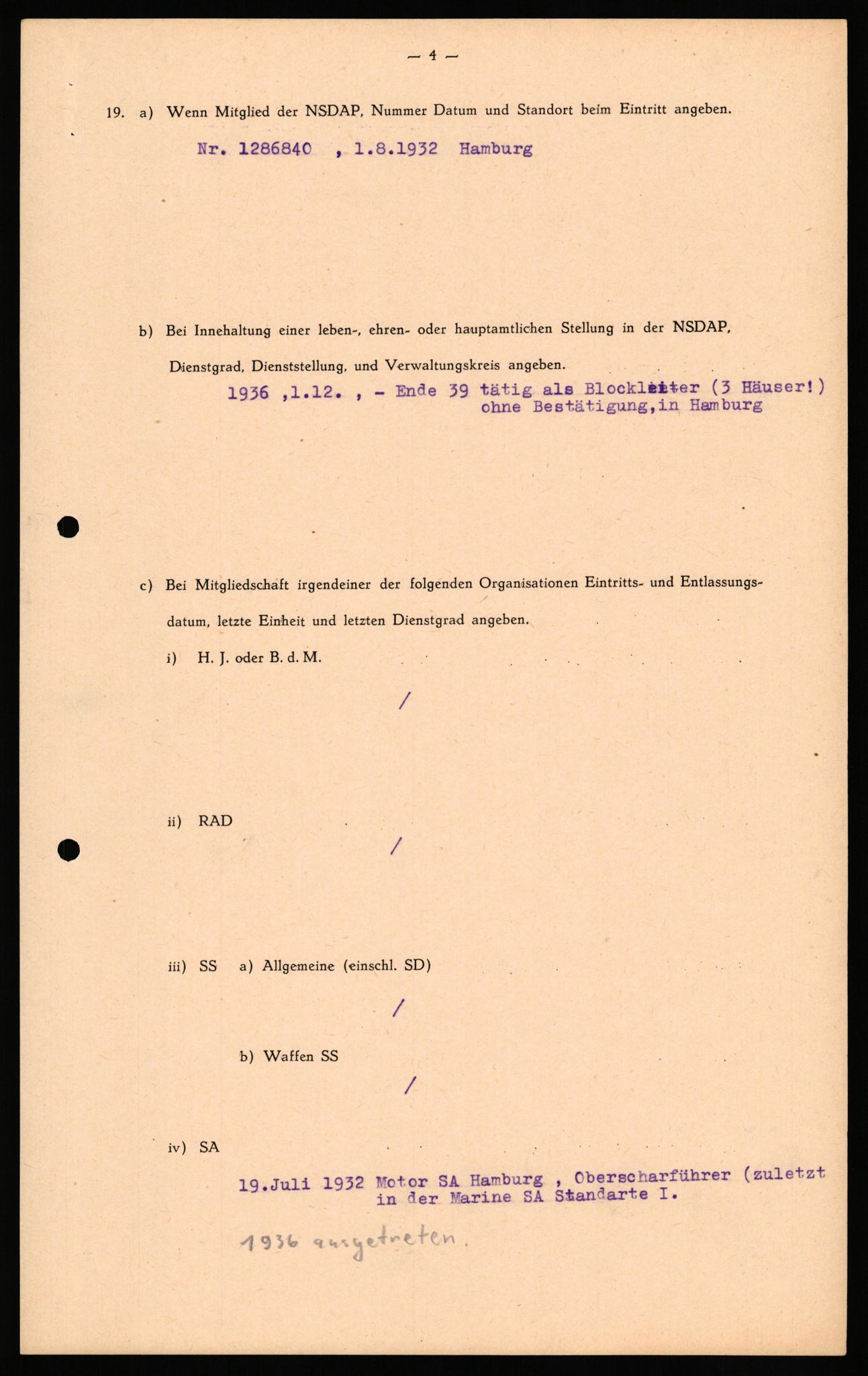 Forsvaret, Forsvarets overkommando II, RA/RAFA-3915/D/Db/L0035: CI Questionaires. Tyske okkupasjonsstyrker i Norge. Tyskere., 1945-1946, s. 95