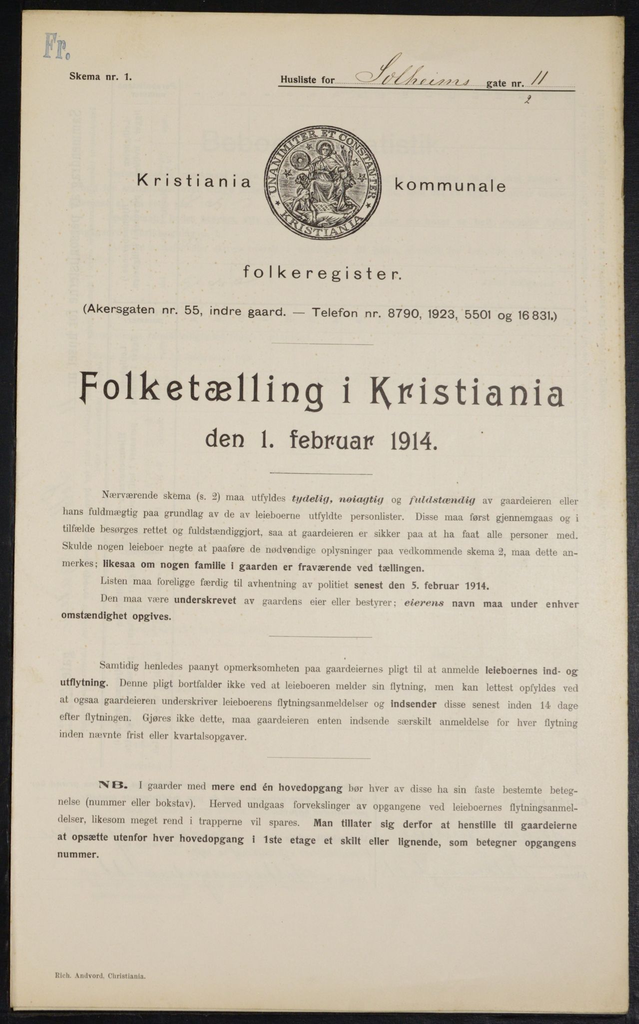 OBA, Kommunal folketelling 1.2.1914 for Kristiania, 1914, s. 99487