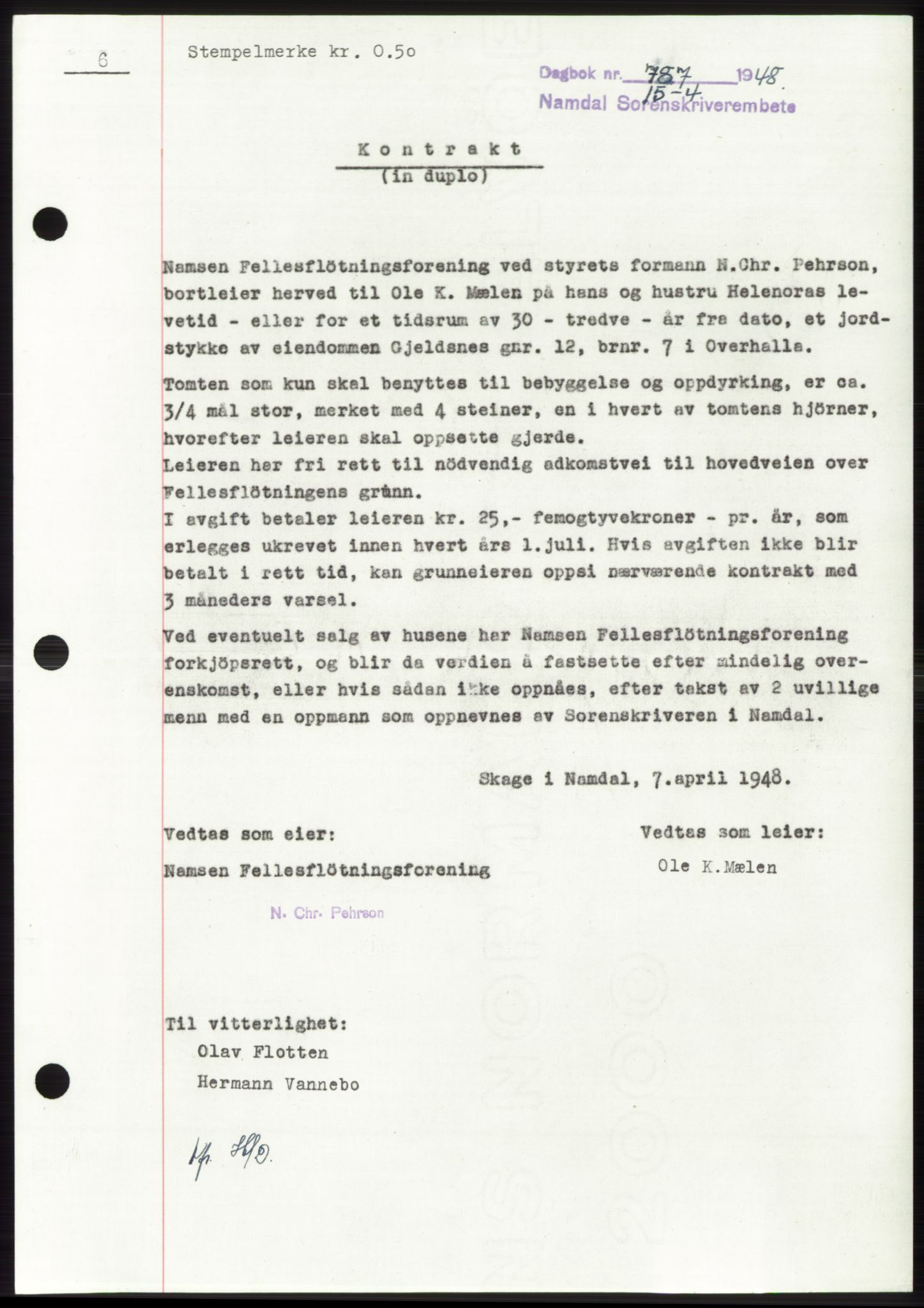Namdal sorenskriveri, SAT/A-4133/1/2/2C: Pantebok nr. -, 1947-1948, Dagboknr: 787/1948