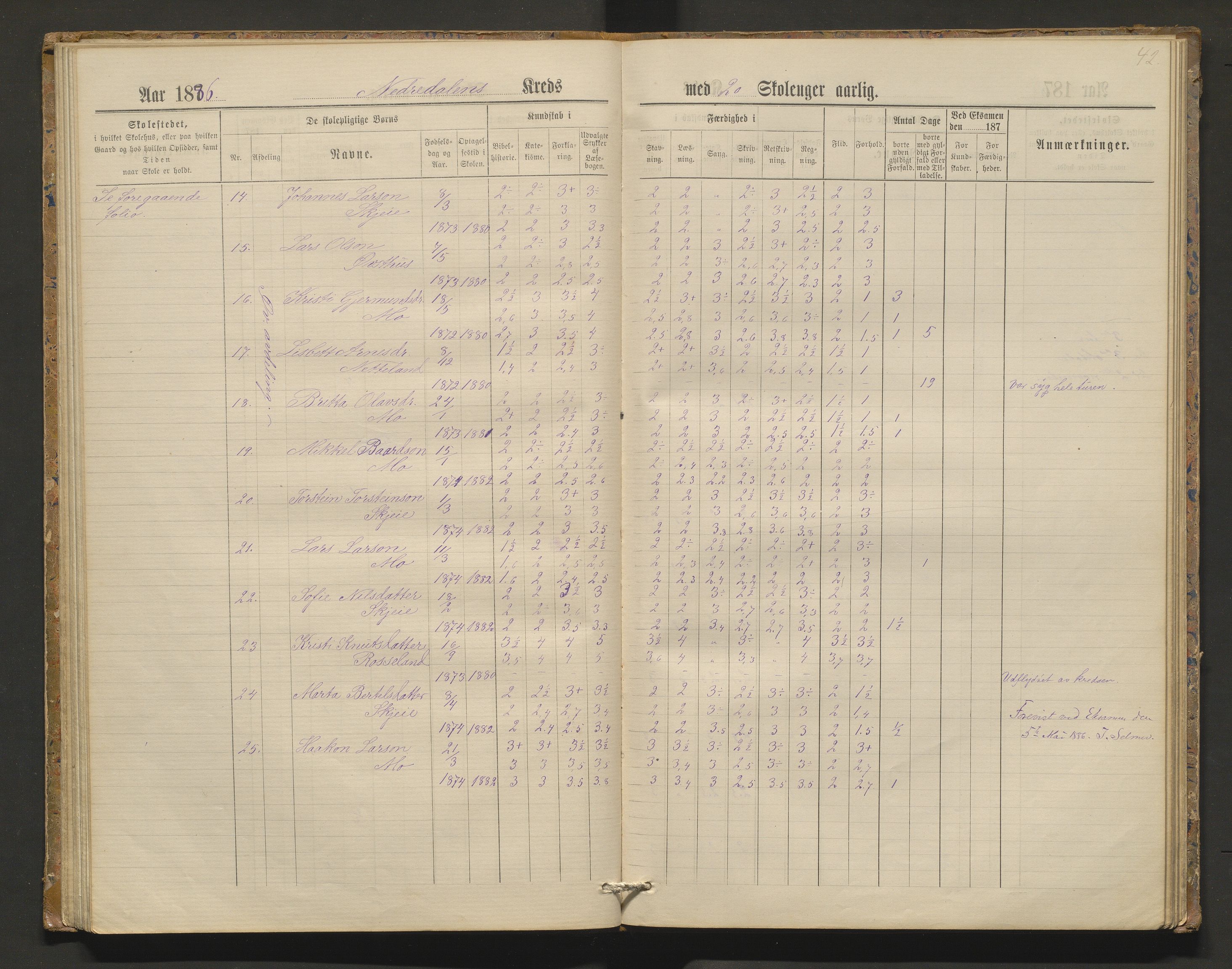 Kvam herad. Barneskulane, IKAH/1238-231/F/Fa/L0006: Skuleprotokoll for Nedredalen og Aksnes krinsar, 1878-1891, s. 41