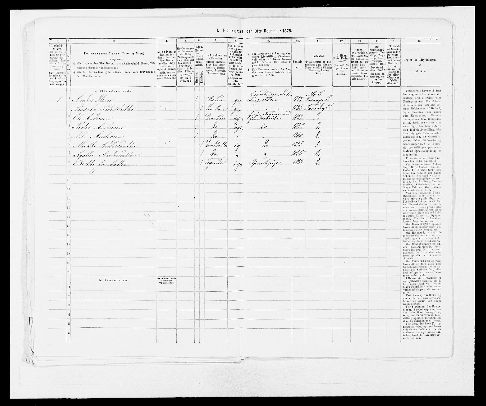 SAB, Folketelling 1875 for 1249P Fana prestegjeld, 1875, s. 891