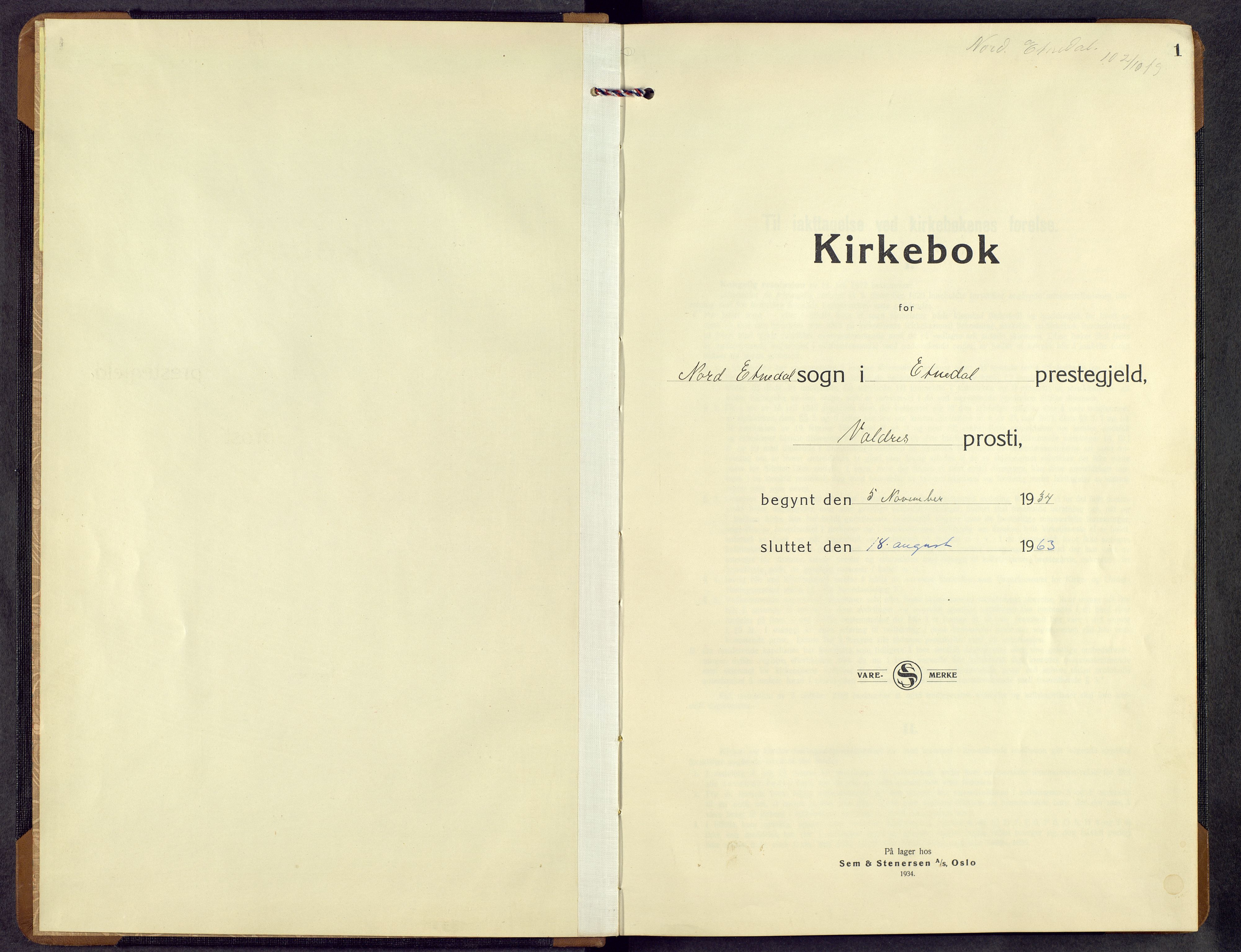 Etnedal prestekontor, SAH/PREST-130/H/Ha/Hab/Habb/L0003: Klokkerbok nr. II 3, 1935-1962, s. 1
