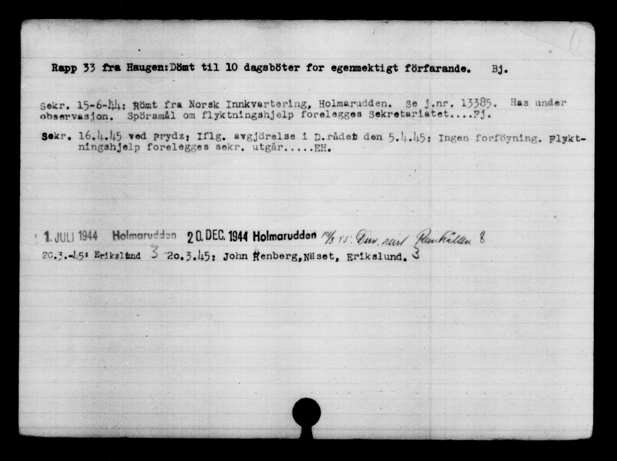 Utenriksstasjonene, Legasjonen i Stockholm, Flyktningkontoret, AV/RA-S-6753/V/Va/L0005: Kjesäterkartoteket, flyktning nr. 6600-9417, 1940-1945, s. 527