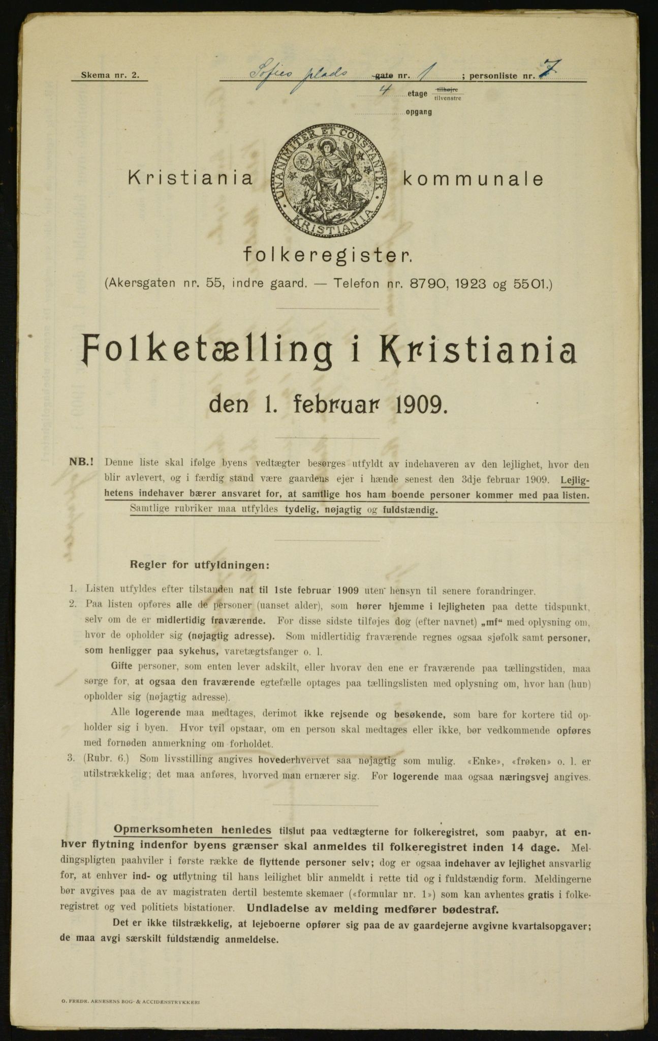 OBA, Kommunal folketelling 1.2.1909 for Kristiania kjøpstad, 1909, s. 90094