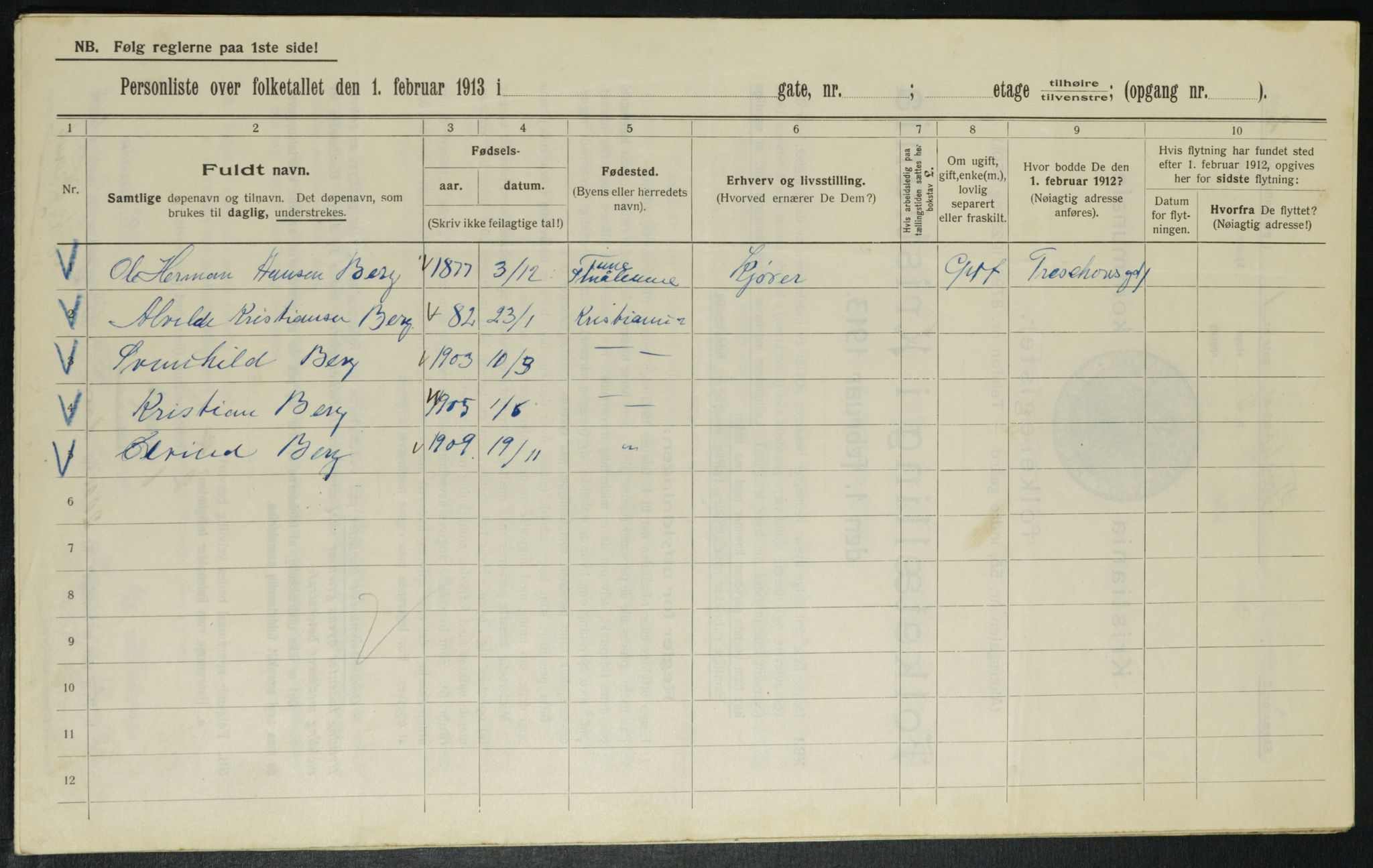 OBA, Kommunal folketelling 1.2.1913 for Kristiania, 1913, s. 115515