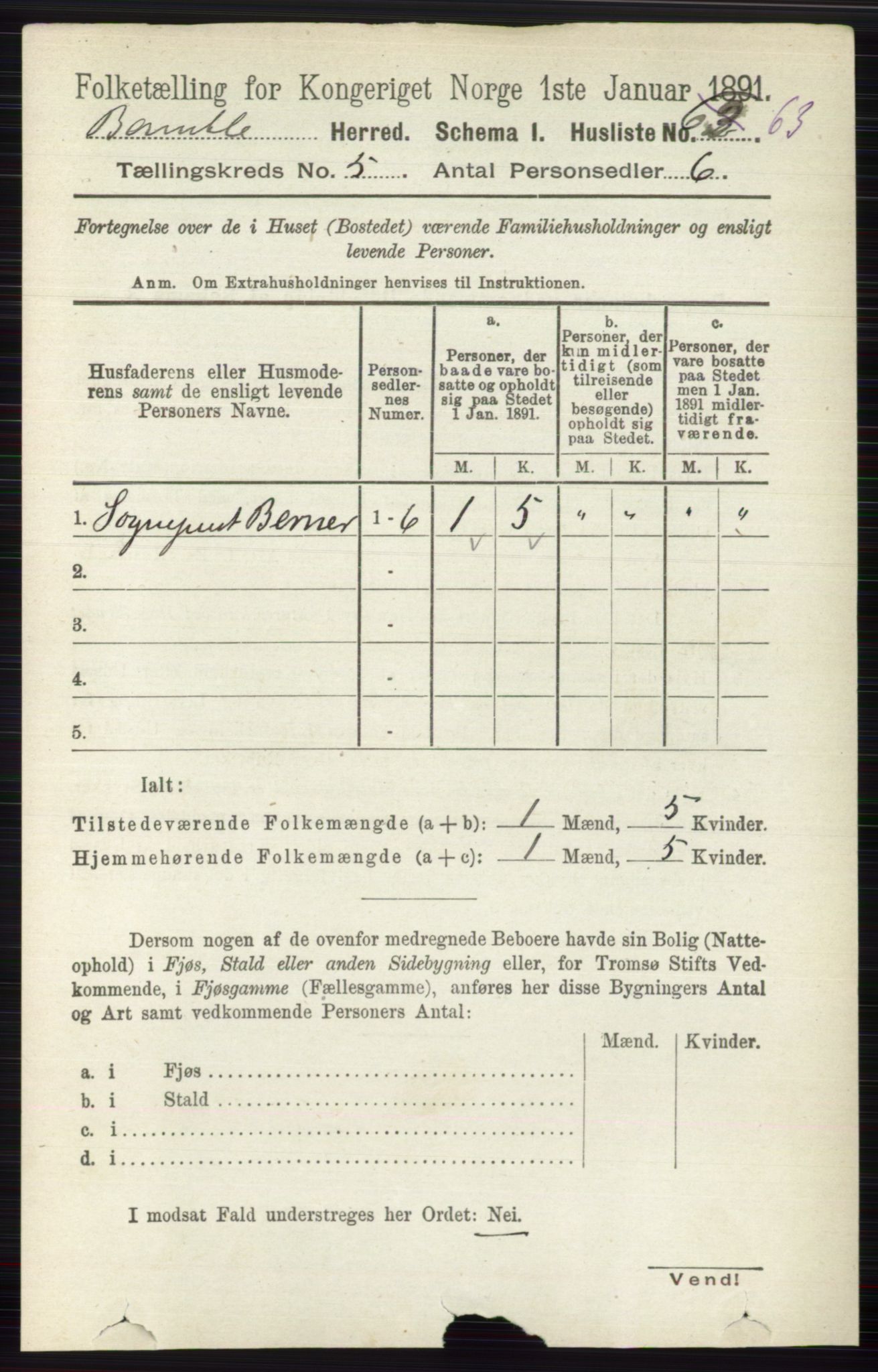 RA, Folketelling 1891 for 0814 Bamble herred, 1891, s. 2237