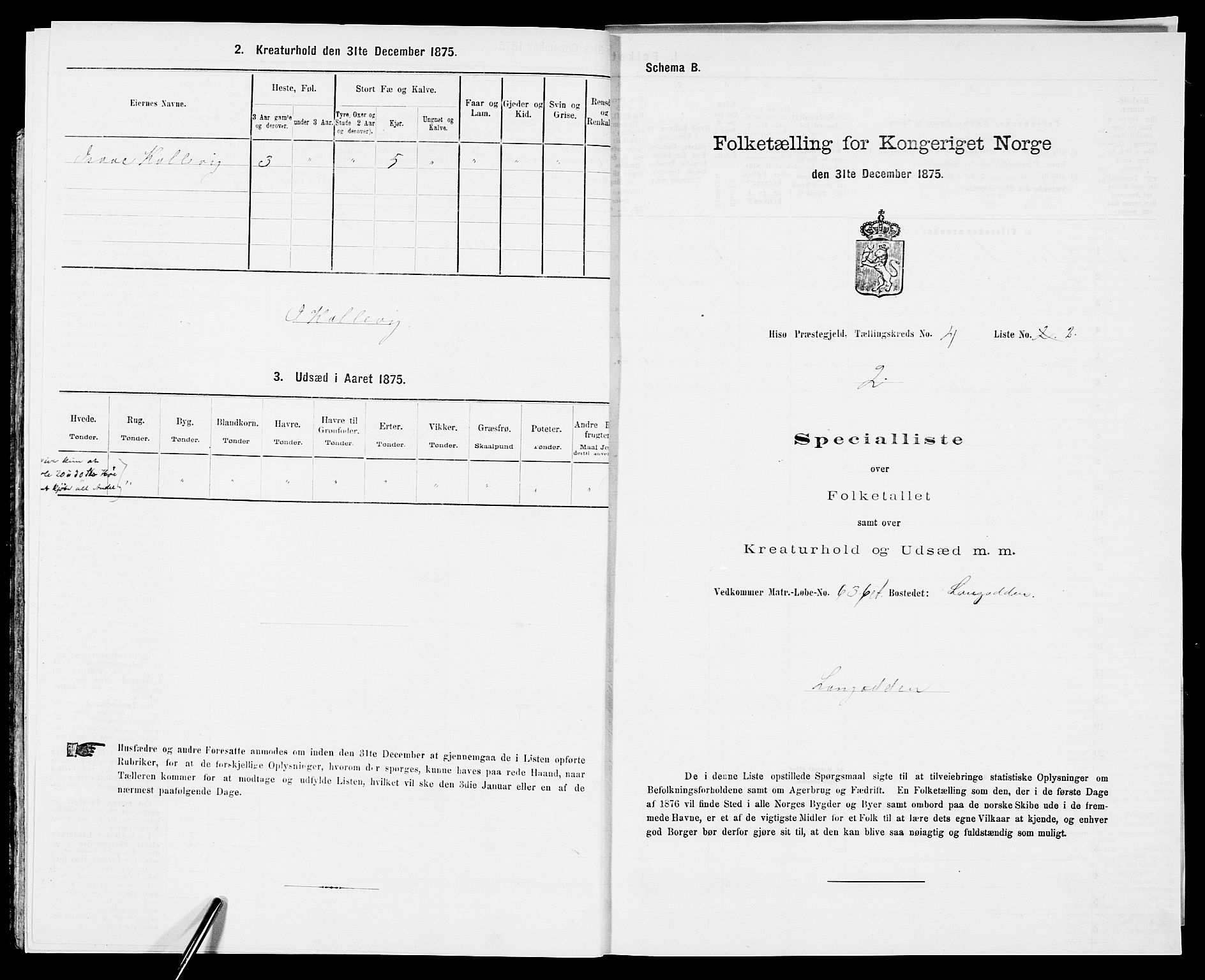 SAK, Folketelling 1875 for 0922P Hisøy prestegjeld, 1875, s. 724