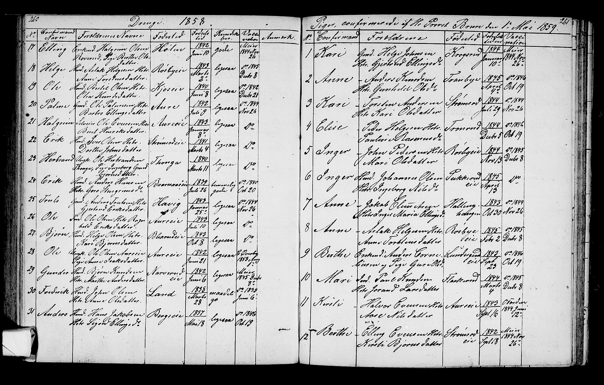 Lunder kirkebøker, AV/SAKO-A-629/G/Ga/L0002: Klokkerbok nr. I 2, 1849-1868, s. 260-261