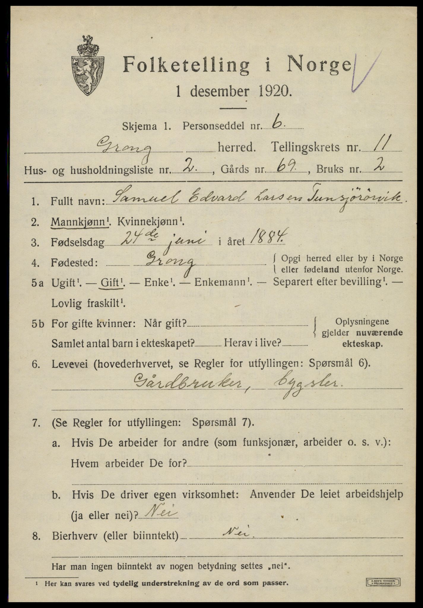 SAT, Folketelling 1920 for 1742 Grong herred, 1920, s. 6297