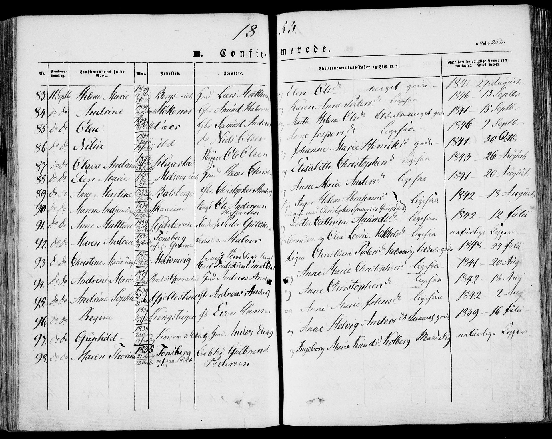 Stokke kirkebøker, AV/SAKO-A-320/F/Fa/L0007: Ministerialbok nr. I 7, 1844-1857, s. 263