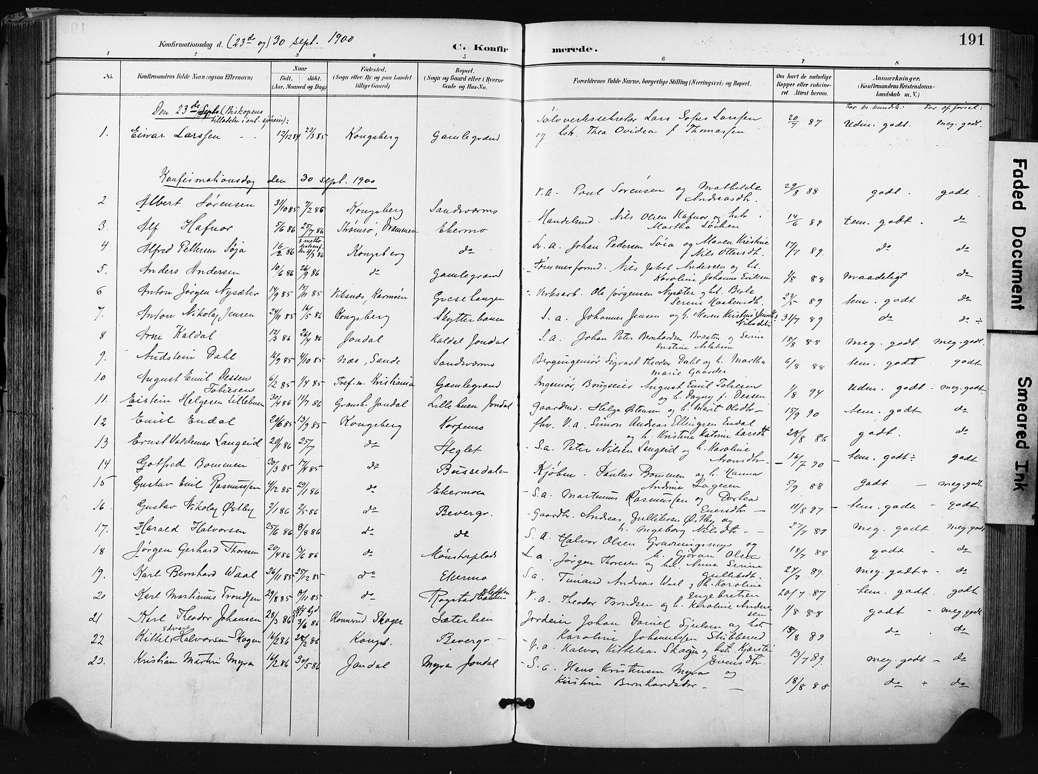 Kongsberg kirkebøker, AV/SAKO-A-22/F/Fb/L0003: Ministerialbok nr. II 3, 1896-1905, s. 191