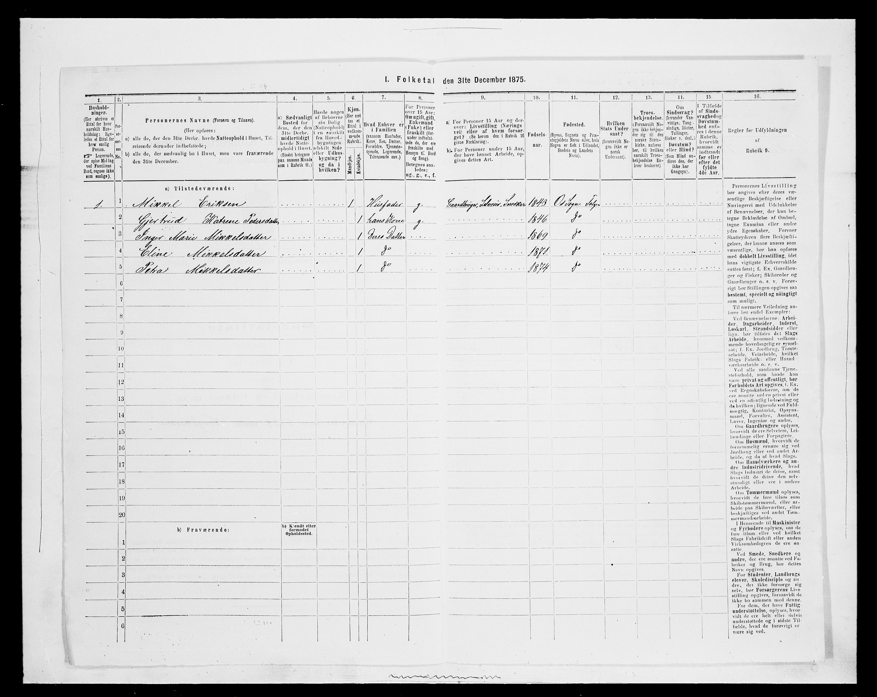 SAH, Folketelling 1875 for 0436P Tolga prestegjeld, 1875, s. 991