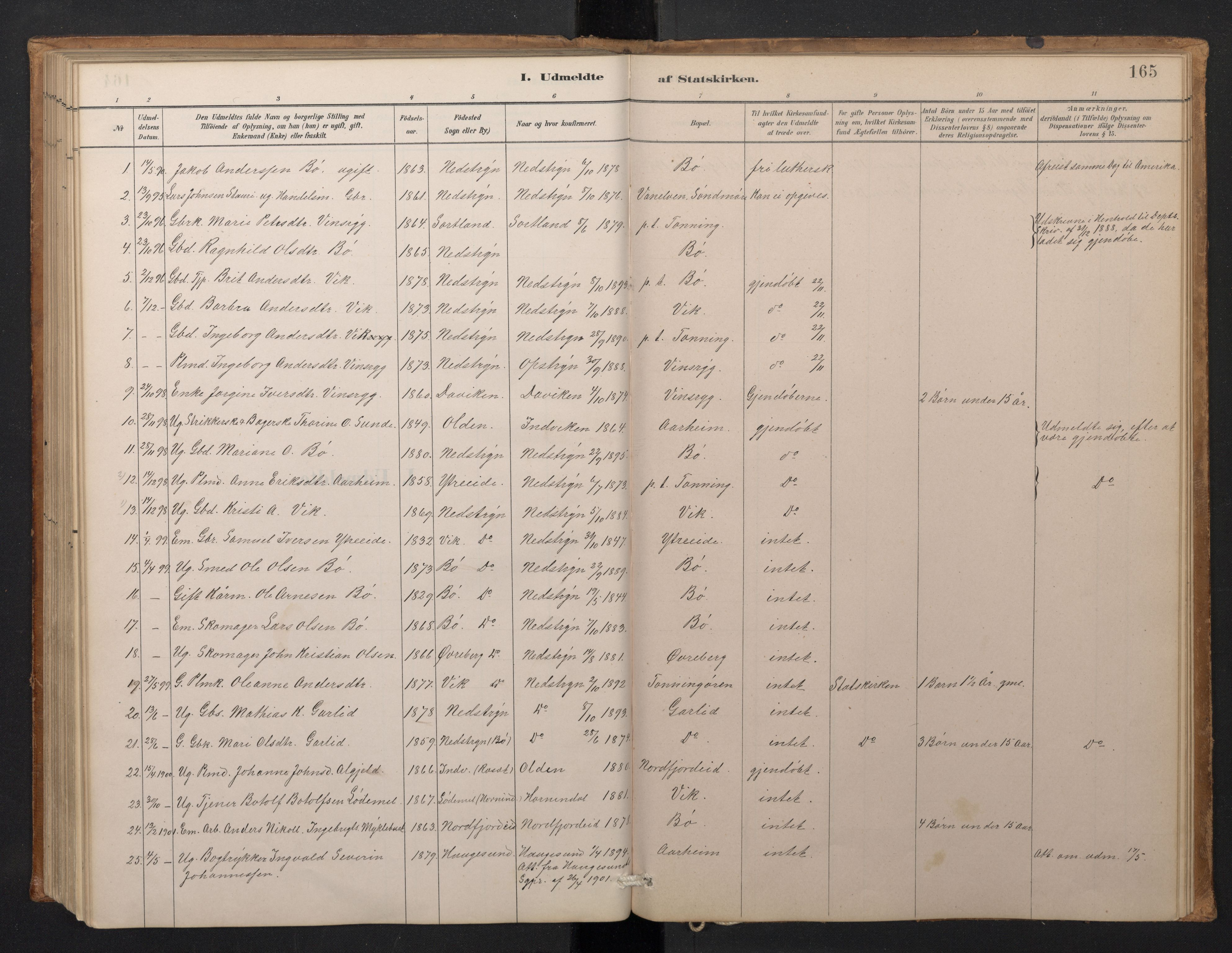 Stryn Sokneprestembete, AV/SAB-A-82501: Klokkerbok nr. A 2, 1883-1905, s. 164b-165a