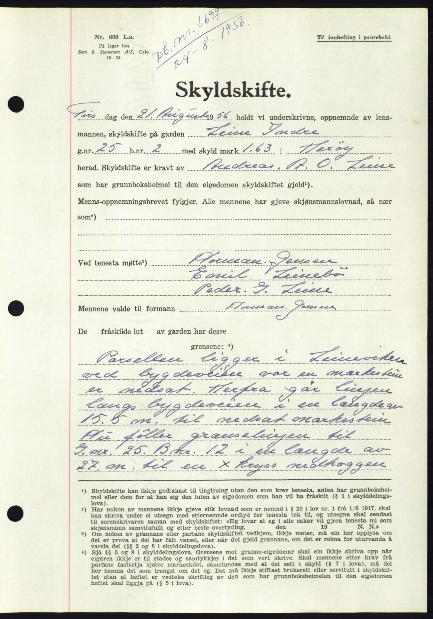 Søre Sunnmøre sorenskriveri, AV/SAT-A-4122/1/2/2C/L0104: Pantebok nr. 30A, 1956-1956, Dagboknr: 1697/1956