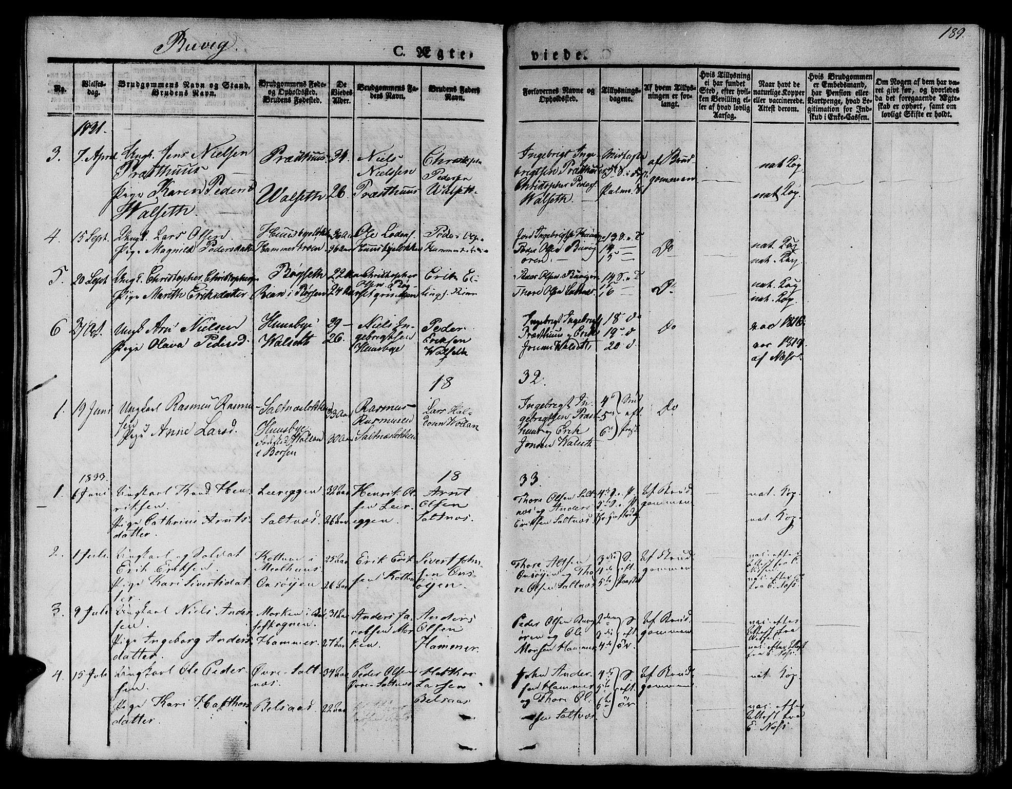 Ministerialprotokoller, klokkerbøker og fødselsregistre - Sør-Trøndelag, SAT/A-1456/612/L0375: Ministerialbok nr. 612A07 /2, 1829-1845, s. 189