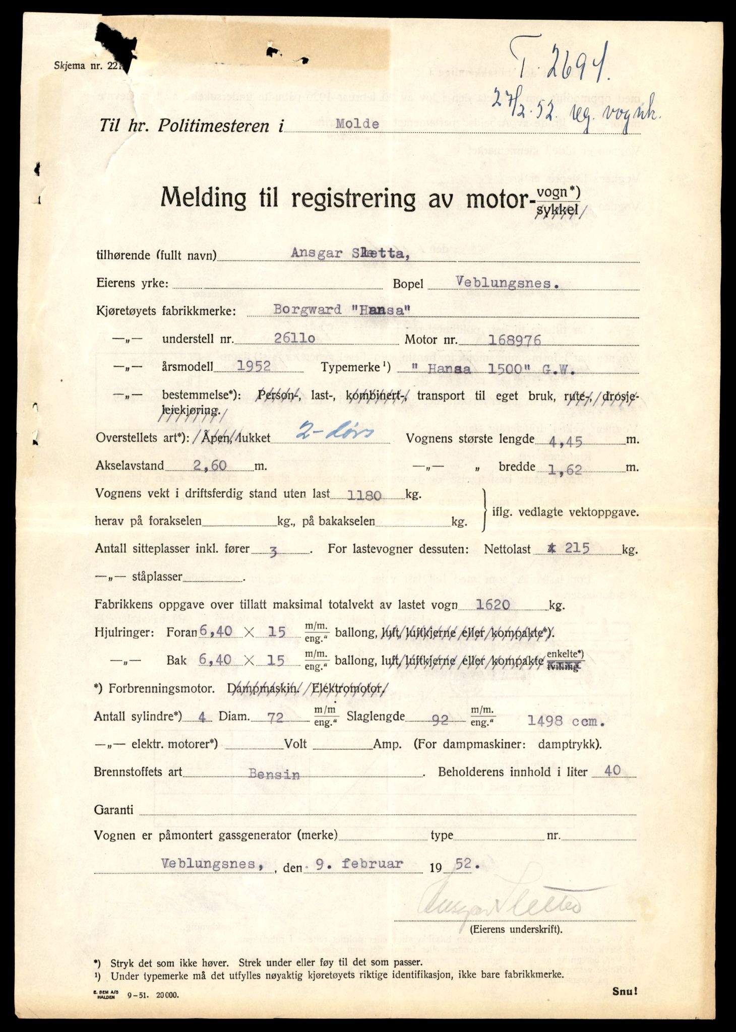 Møre og Romsdal vegkontor - Ålesund trafikkstasjon, AV/SAT-A-4099/F/Fe/L0049: Registreringskort for kjøretøy T 14864 - T 18613, 1927-1998, s. 3033