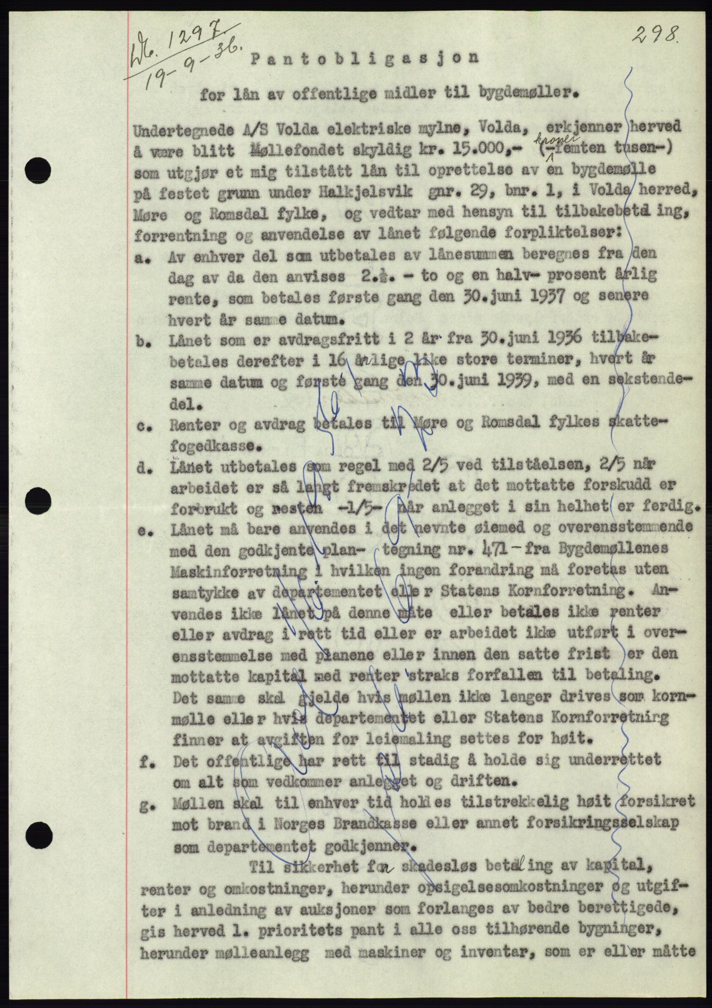Søre Sunnmøre sorenskriveri, SAT/A-4122/1/2/2C/L0061: Pantebok nr. 55, 1936-1936, Dagboknr: 1297/1936