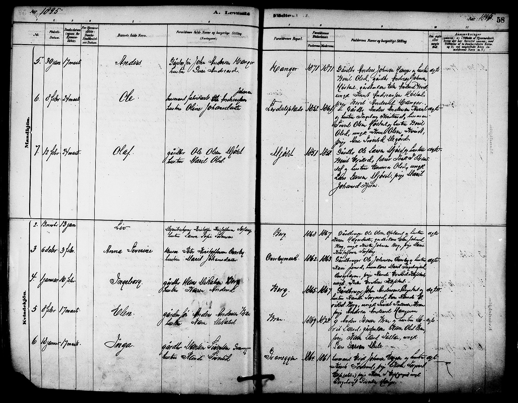 Ministerialprotokoller, klokkerbøker og fødselsregistre - Sør-Trøndelag, SAT/A-1456/612/L0378: Ministerialbok nr. 612A10, 1878-1897, s. 58