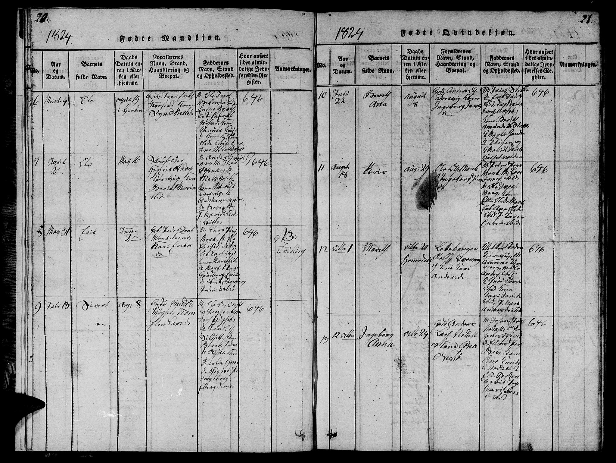 Ministerialprotokoller, klokkerbøker og fødselsregistre - Møre og Romsdal, AV/SAT-A-1454/568/L0811: Klokkerbok nr. 568C01, 1819-1828, s. 20-21