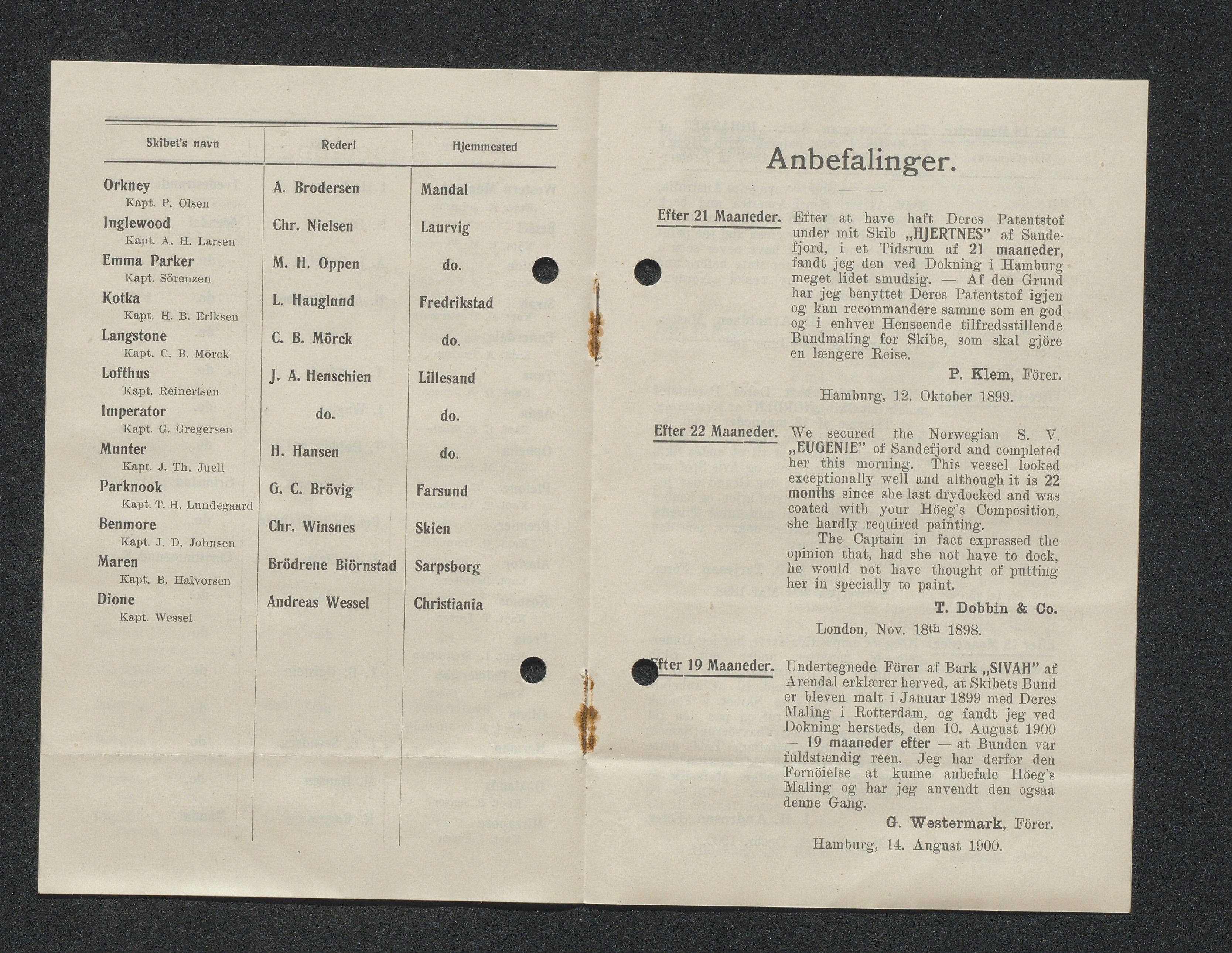 O. Terjesens rederi, AAKS/PA-2525/E/E01/L0013: Korrespondanse, 1904-1905