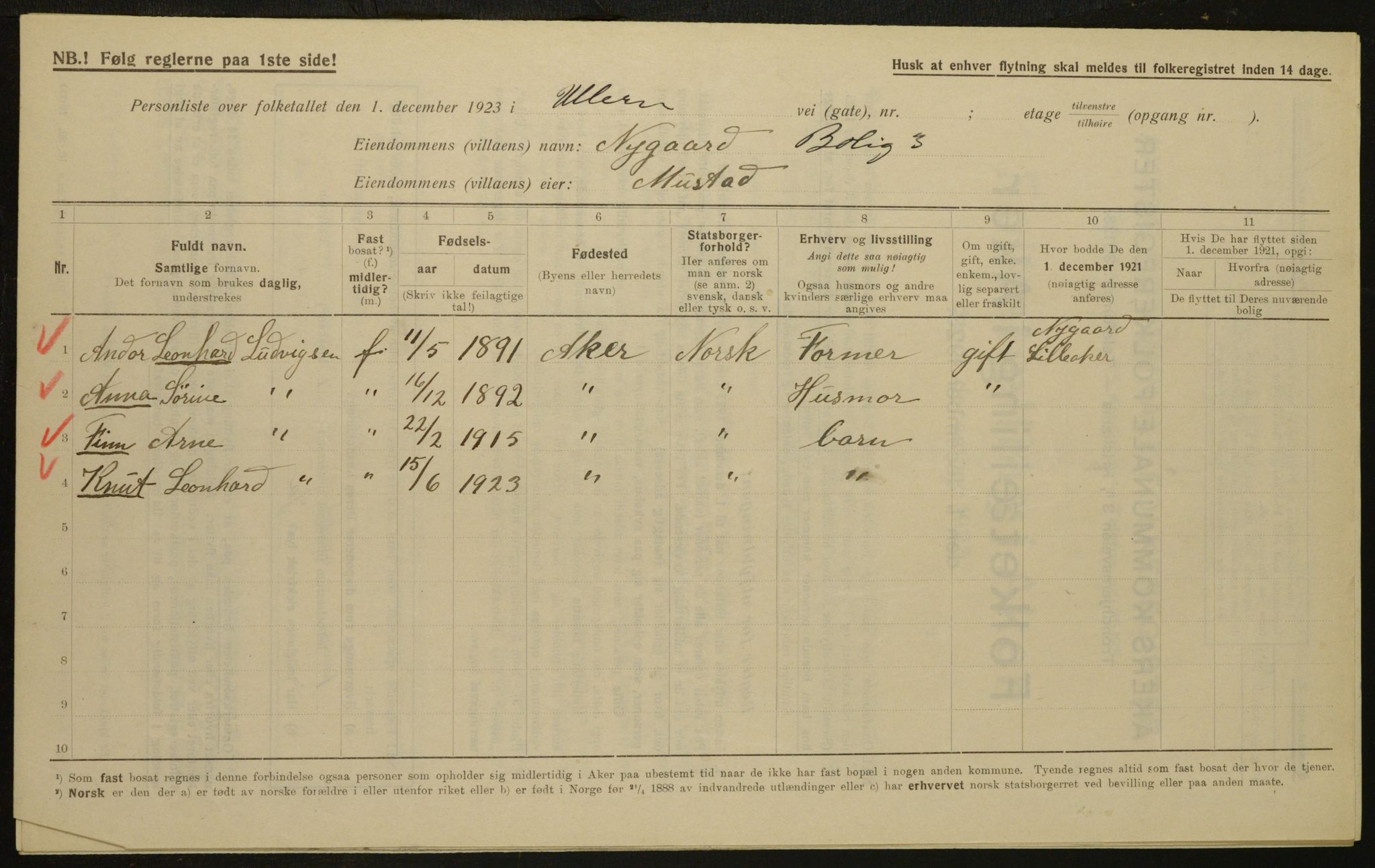 , Kommunal folketelling 1.12.1923 for Aker, 1923, s. 4103