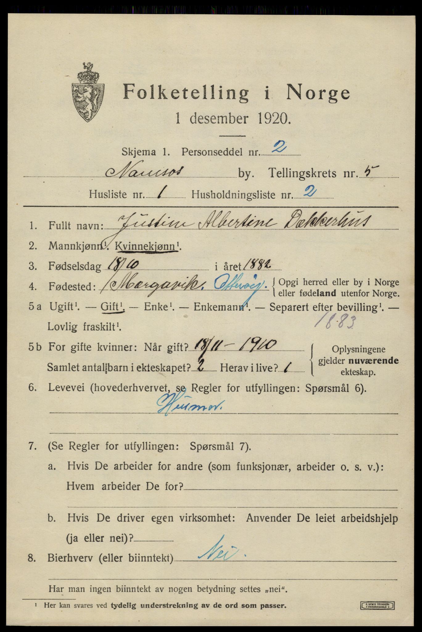 SAT, Folketelling 1920 for 1703 Namsos ladested, 1920, s. 5653
