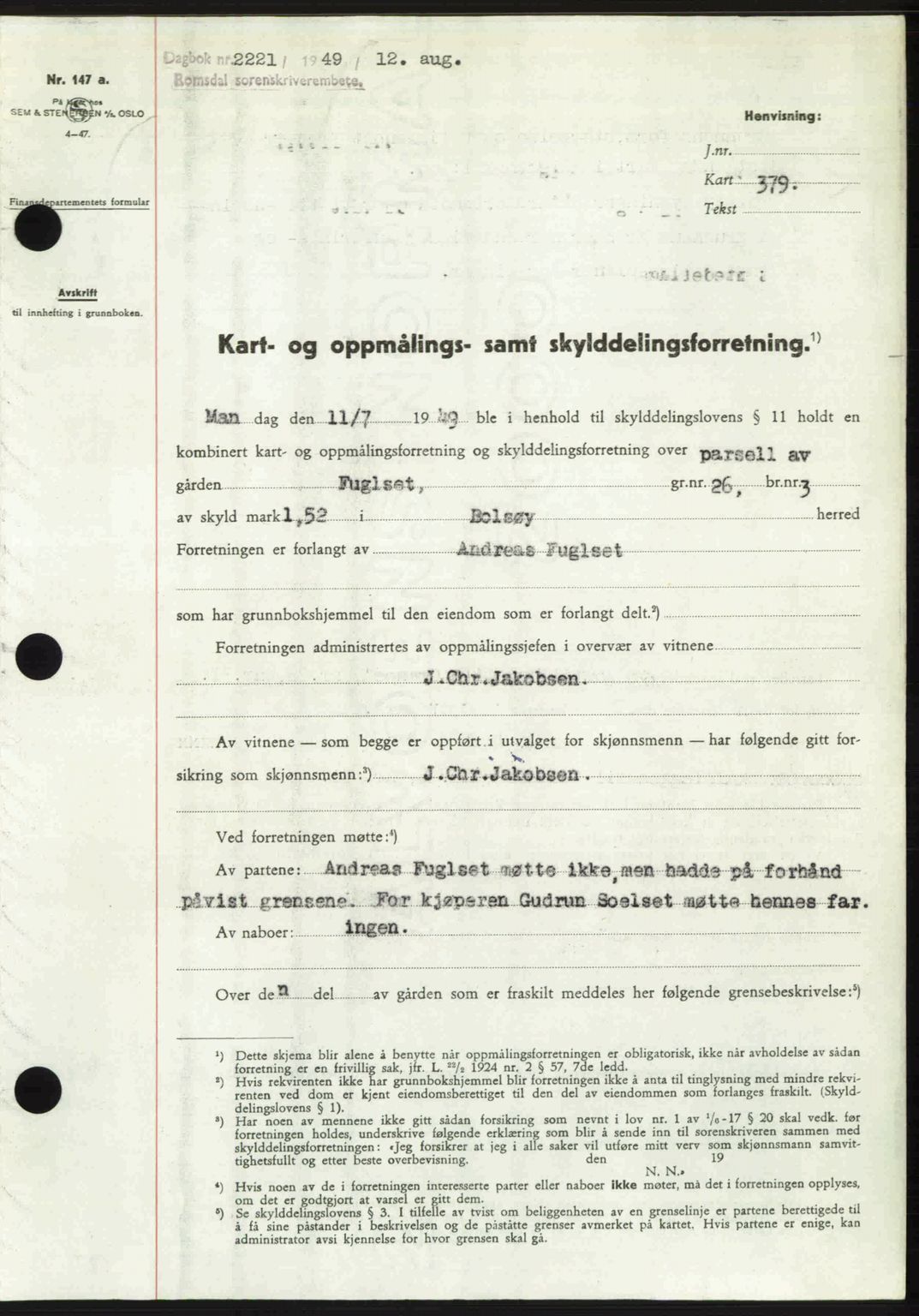 Romsdal sorenskriveri, SAT/A-4149/1/2/2C: Pantebok nr. A30, 1949-1949, Dagboknr: 2221/1949