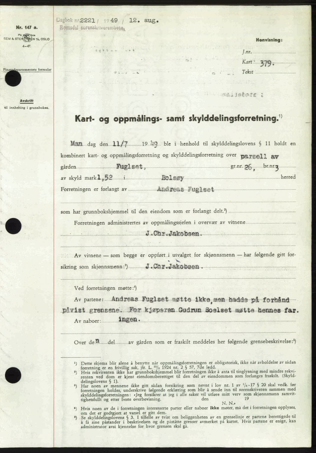 Romsdal sorenskriveri, AV/SAT-A-4149/1/2/2C: Pantebok nr. A30, 1949-1949, Dagboknr: 2221/1949