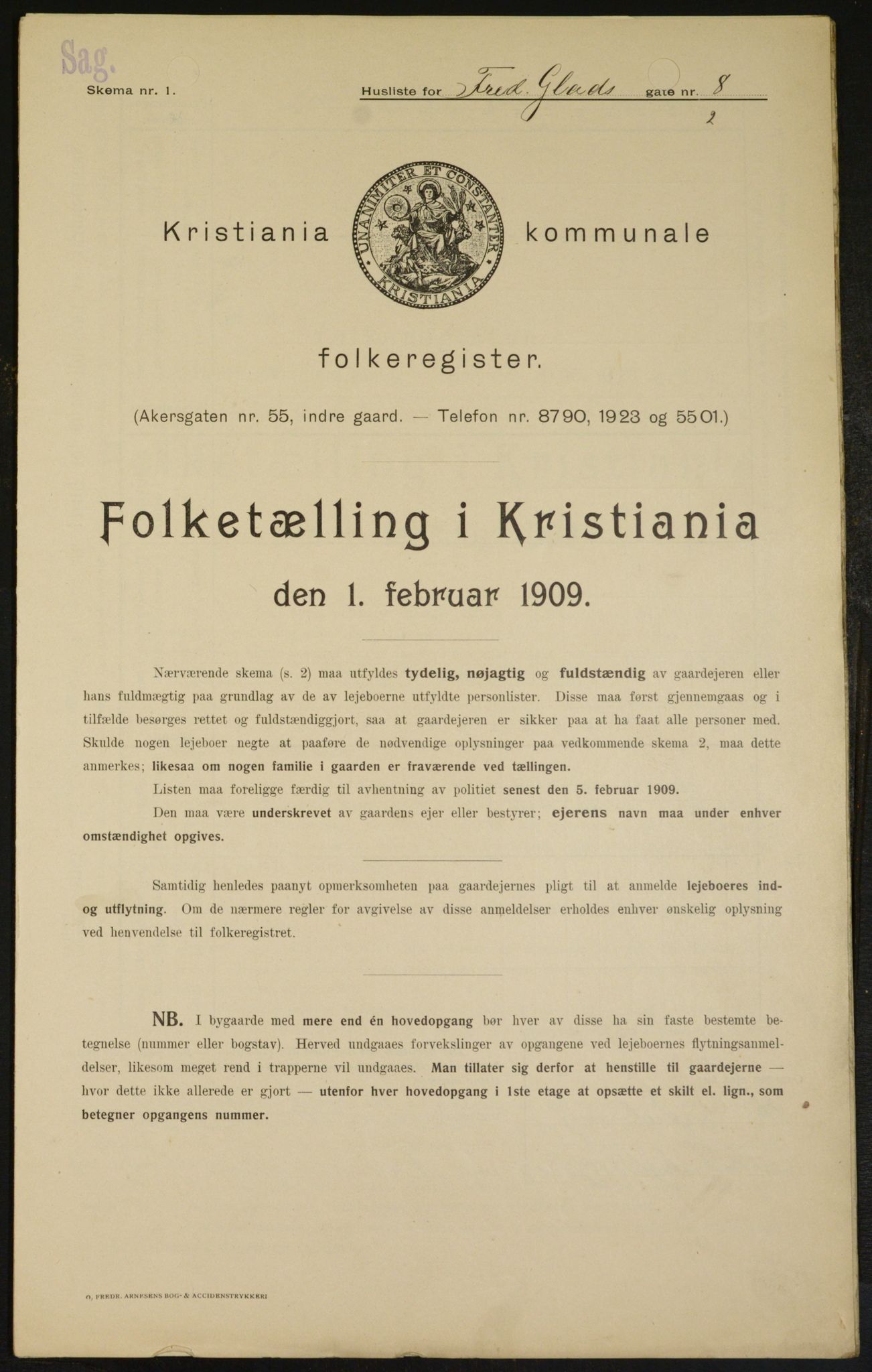 OBA, Kommunal folketelling 1.2.1909 for Kristiania kjøpstad, 1909, s. 24033