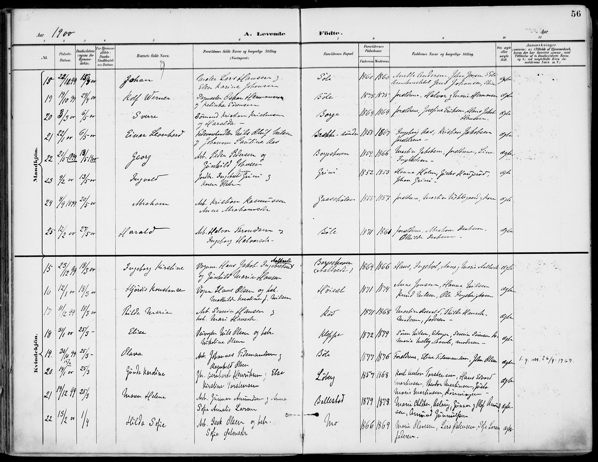 Gjerpen kirkebøker, AV/SAKO-A-265/F/Fa/L0011: Ministerialbok nr. I 11, 1896-1904, s. 56