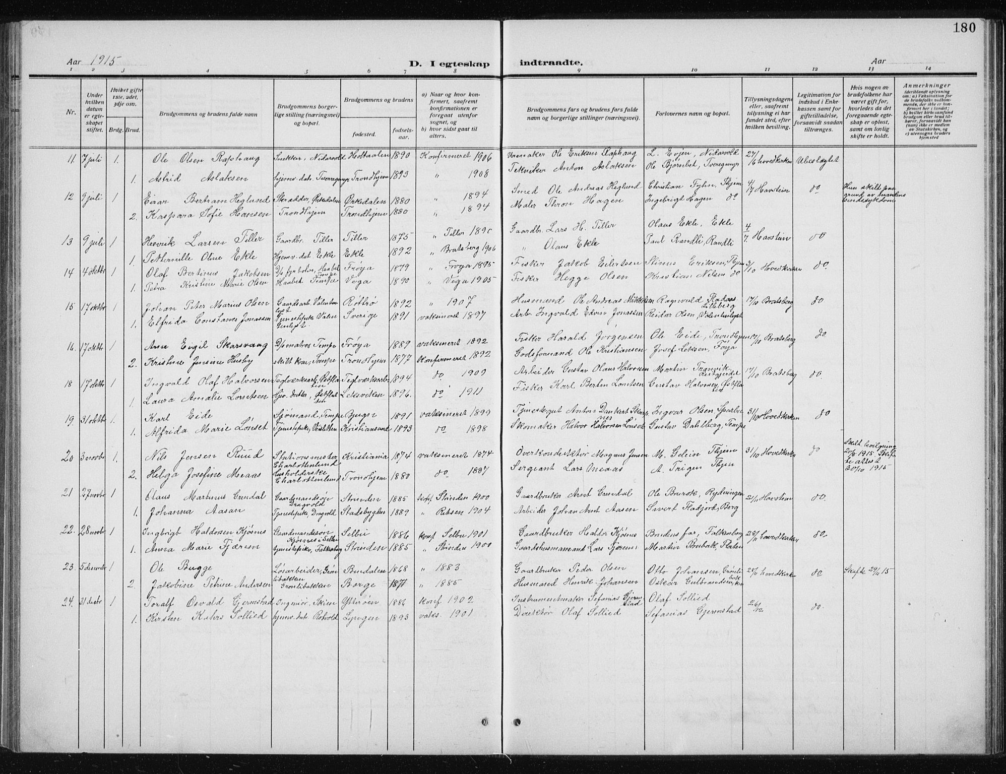 Ministerialprotokoller, klokkerbøker og fødselsregistre - Sør-Trøndelag, SAT/A-1456/606/L0314: Klokkerbok nr. 606C10, 1911-1937, s. 180