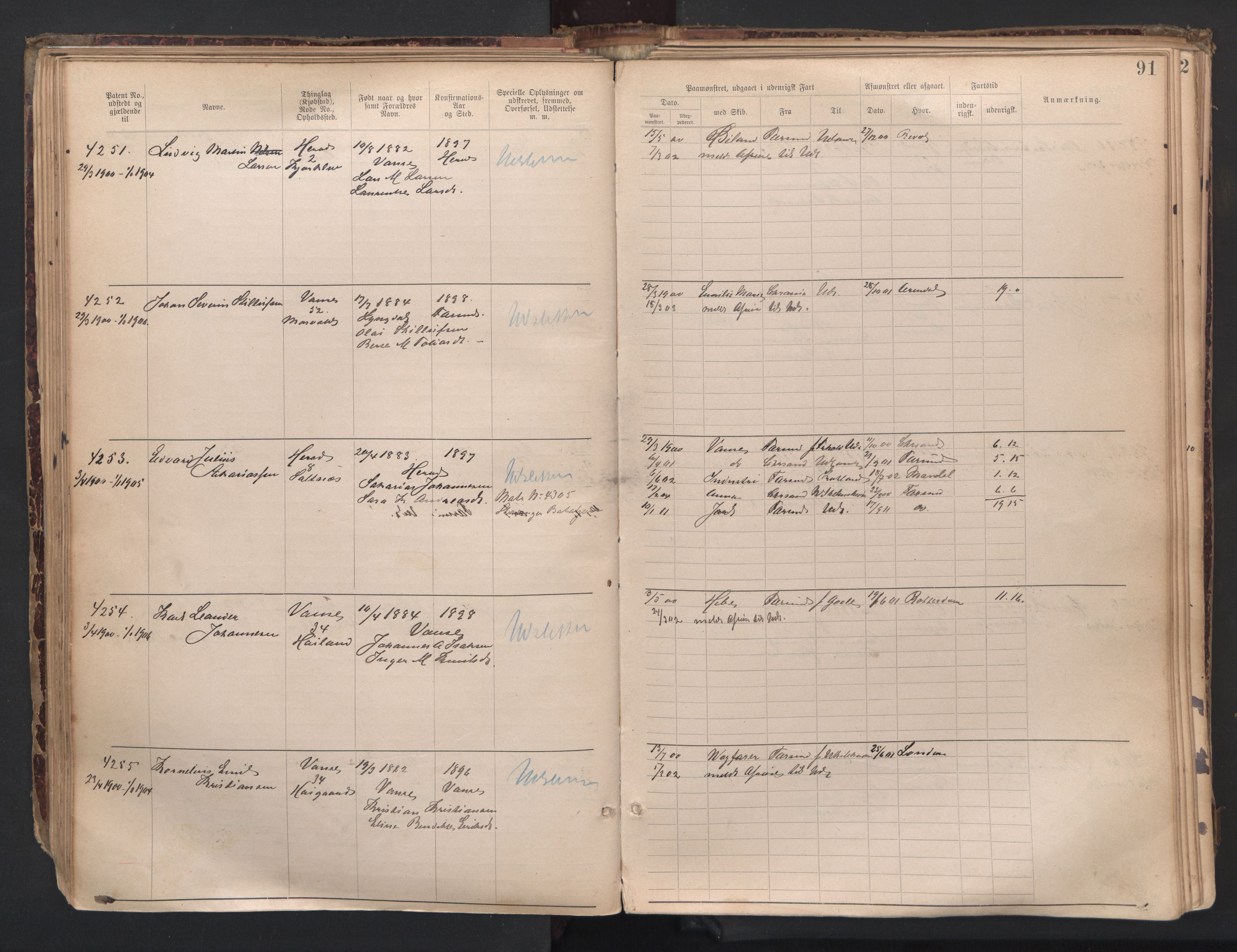 Farsund mønstringskrets, AV/SAK-2031-0017/F/Fa/L0007: Annotasjonsrulle nr 3806-5294 med register, Z-4, 1894-1934, s. 120